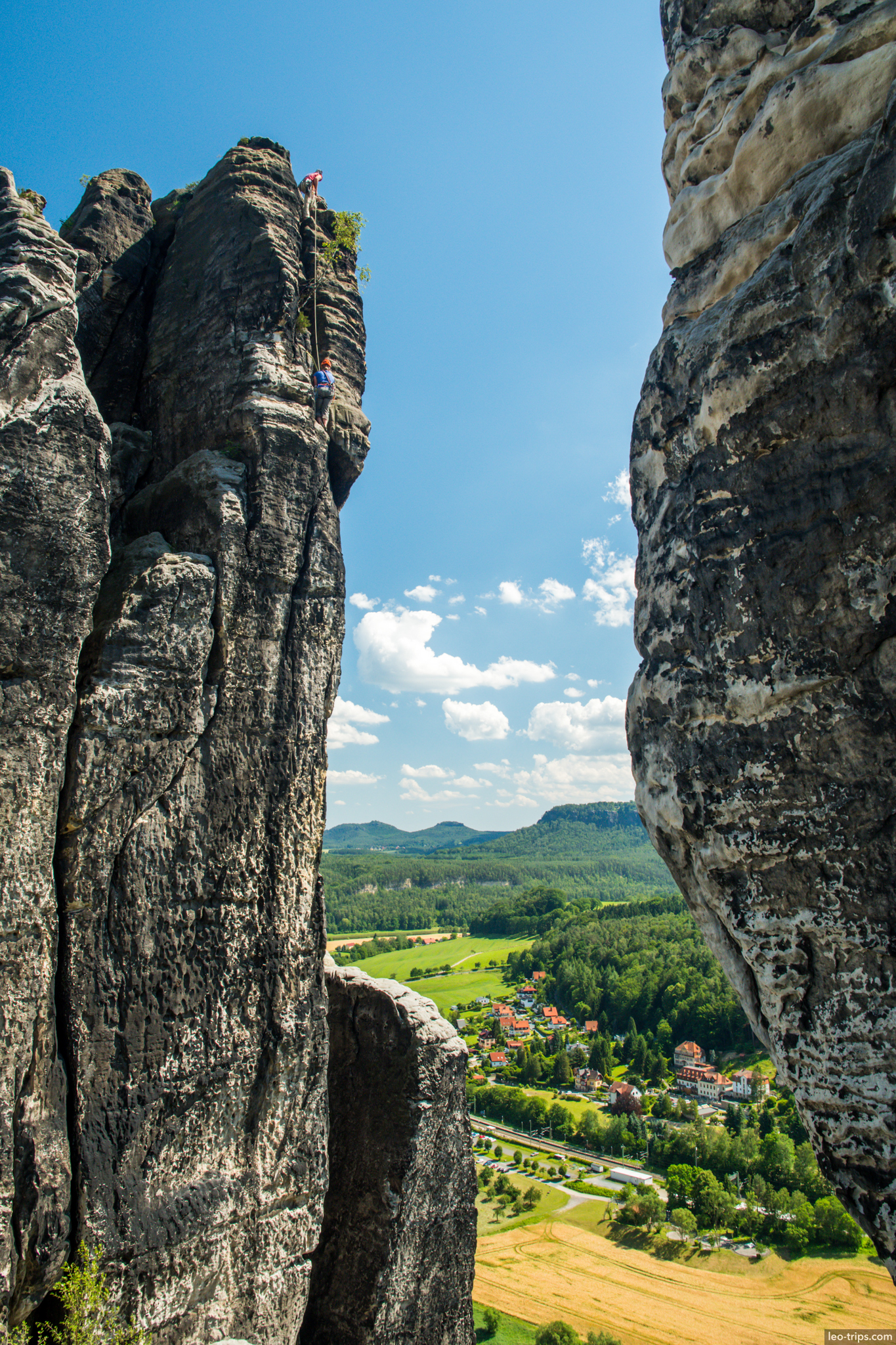 rock climber sandstone bastei rathen view saxon switzerland national park