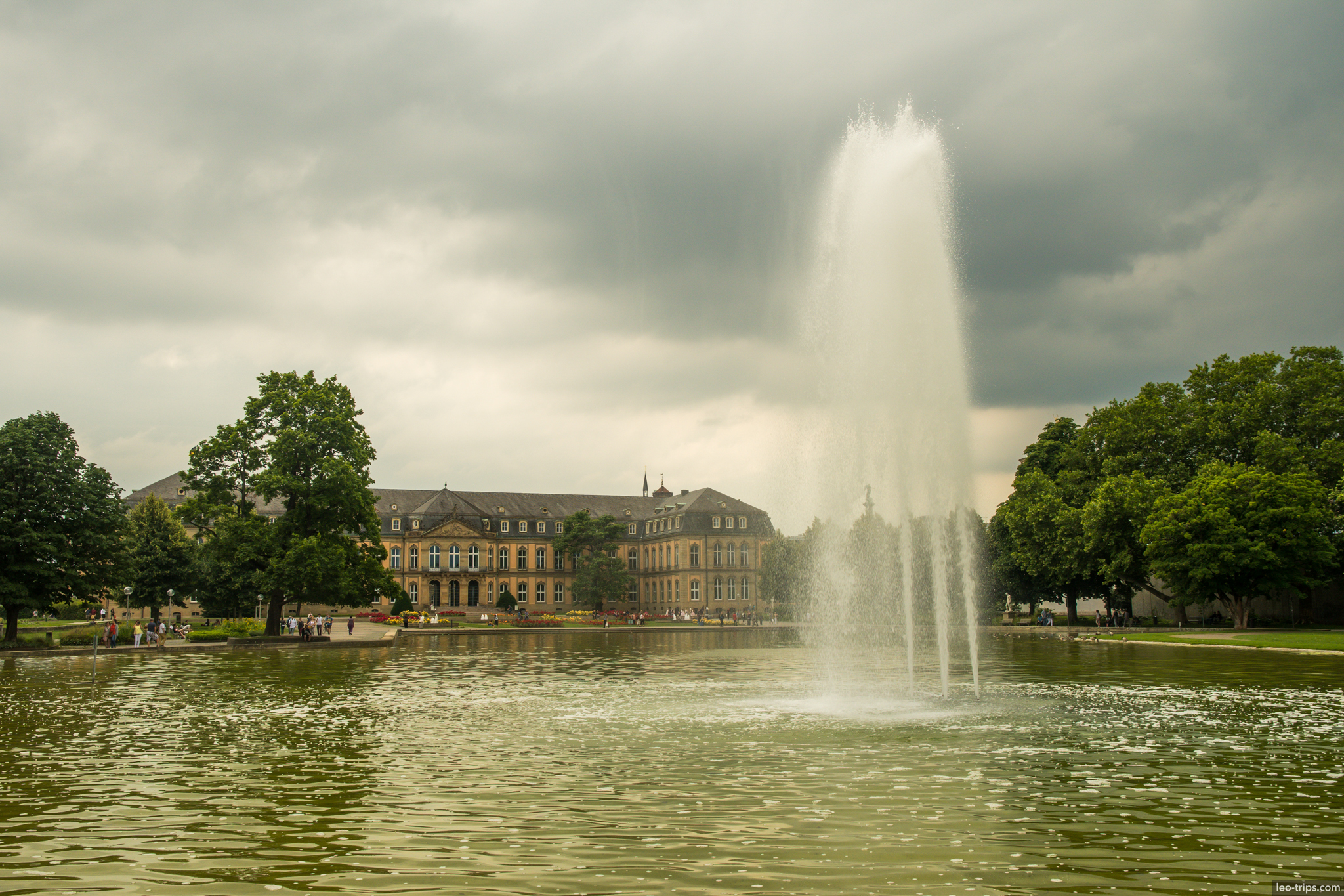 neues schloss view from schlossgarten pond stormy stuttgart
