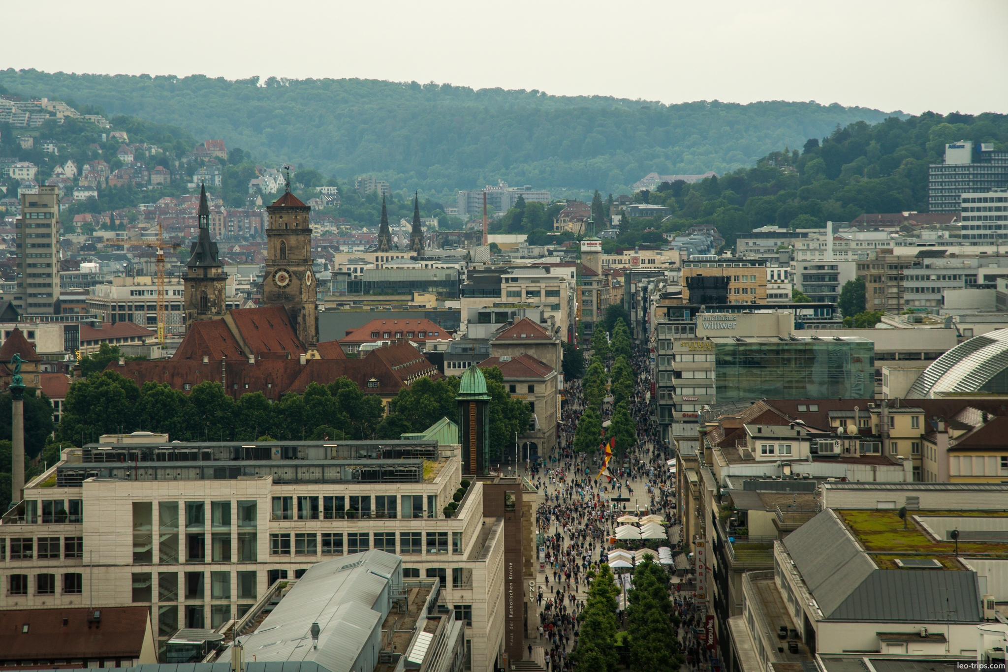 stuttgart city panorama koenigstrasse stiftskirche fernsehturm view stuttgart