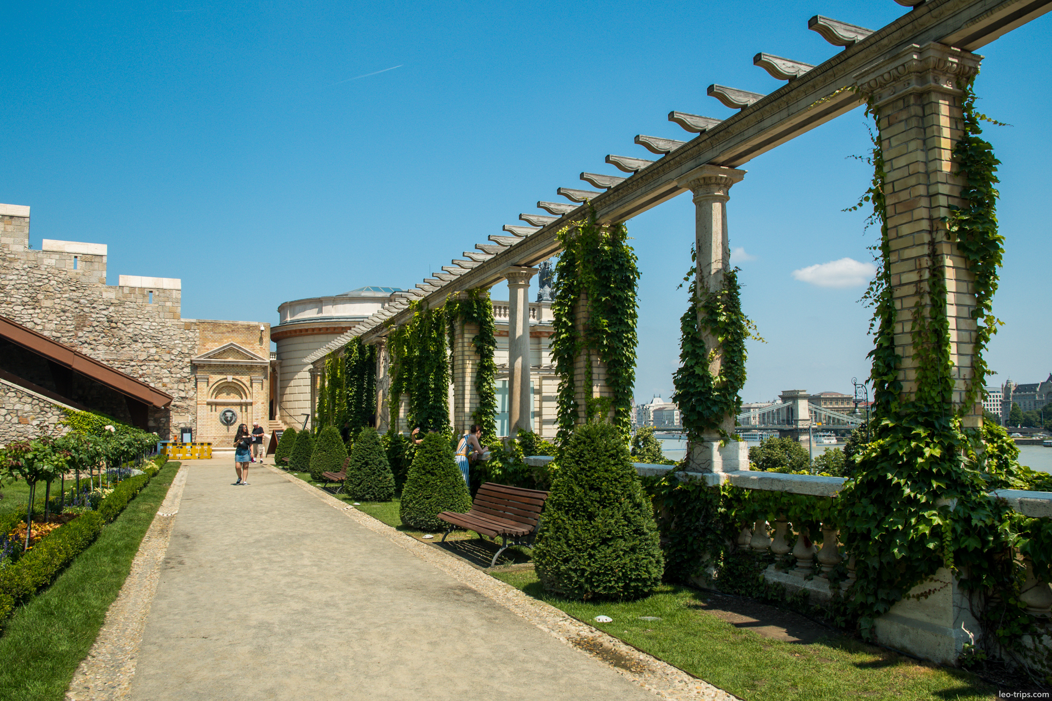 buda castle terrace garden pergola chain bridge view budapest