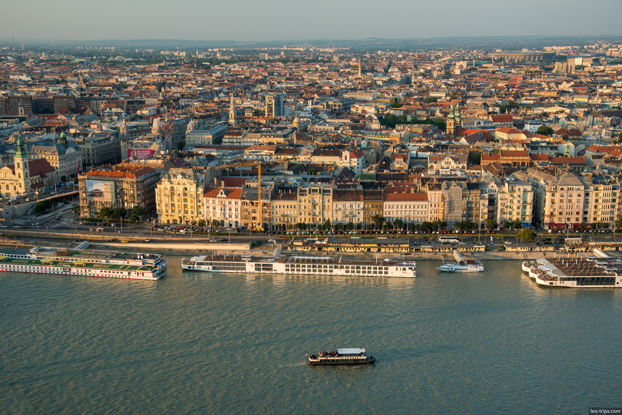 pest embankment cruise ships danube sunset aerial budapest
