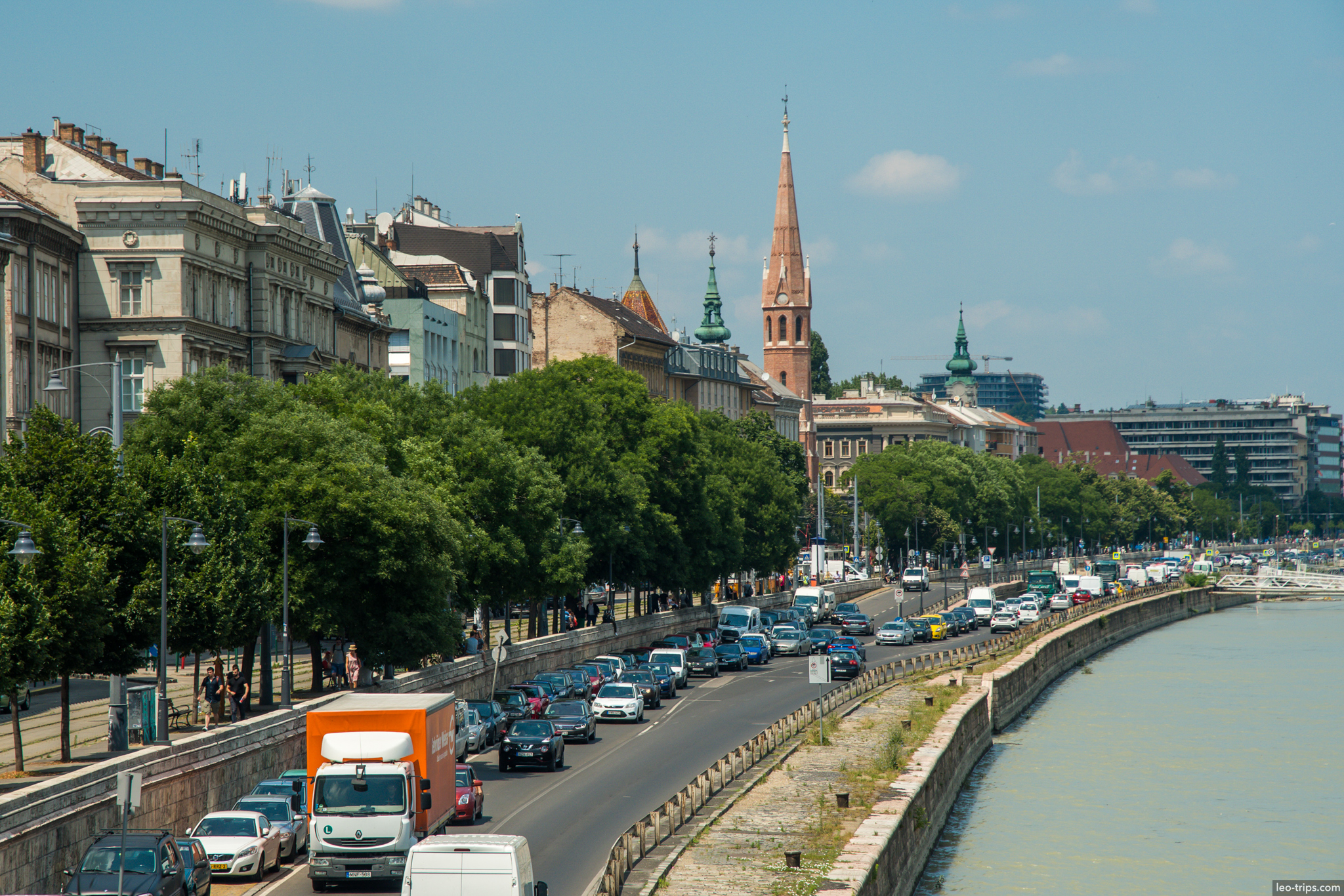 pest embankment danube church spires traffic budapest