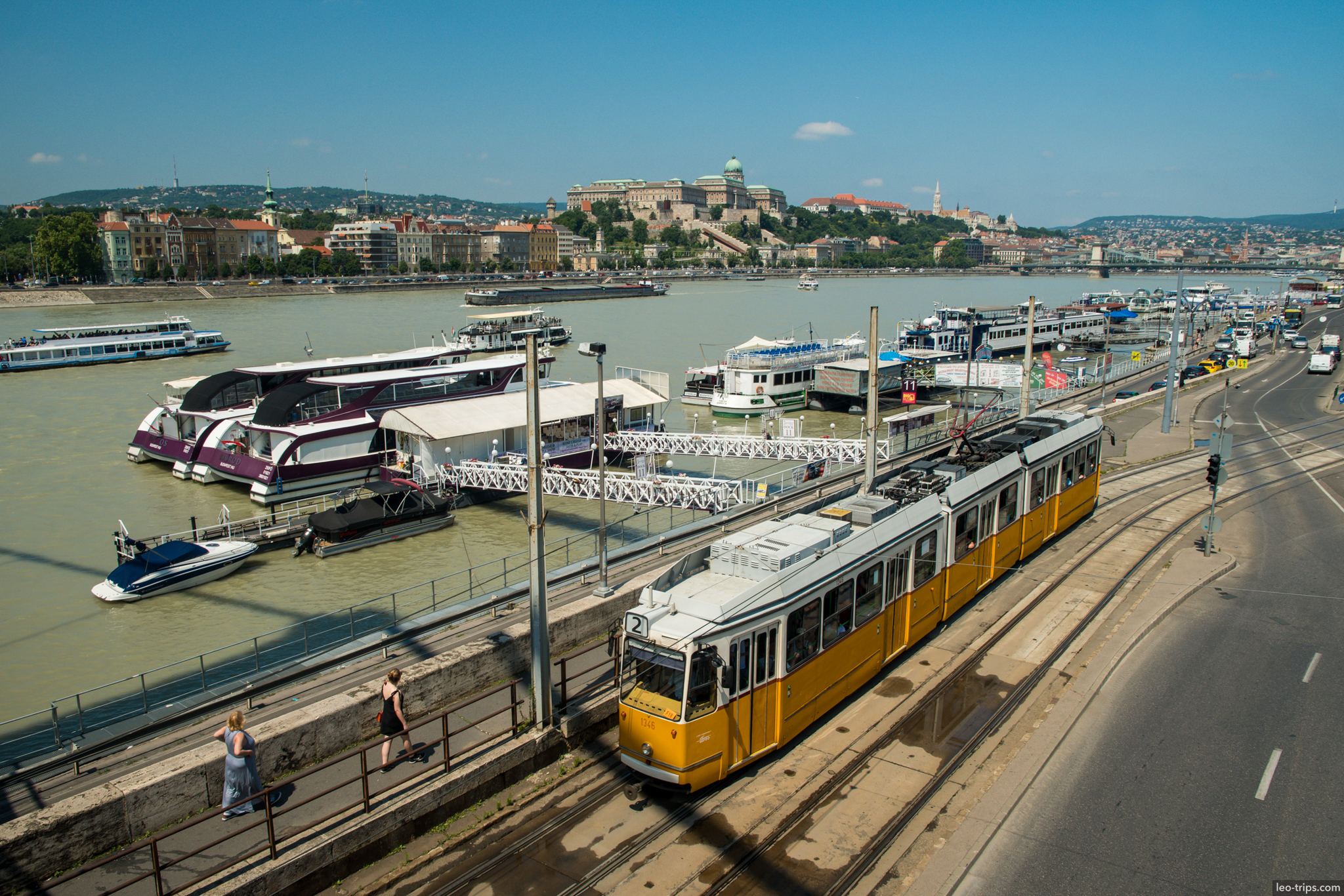 tram line 2 danube embankment buda castle view budapest
