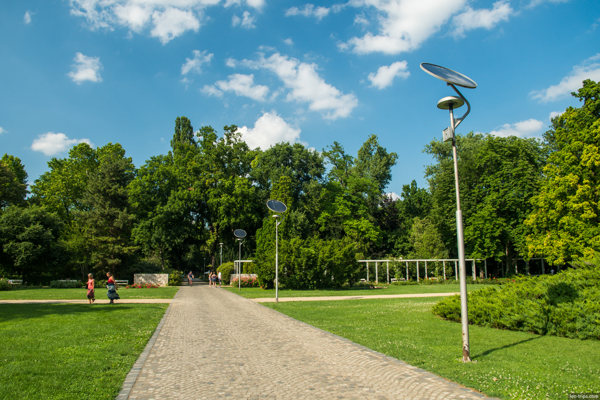 varosliget city park path solar lamps summer budapest