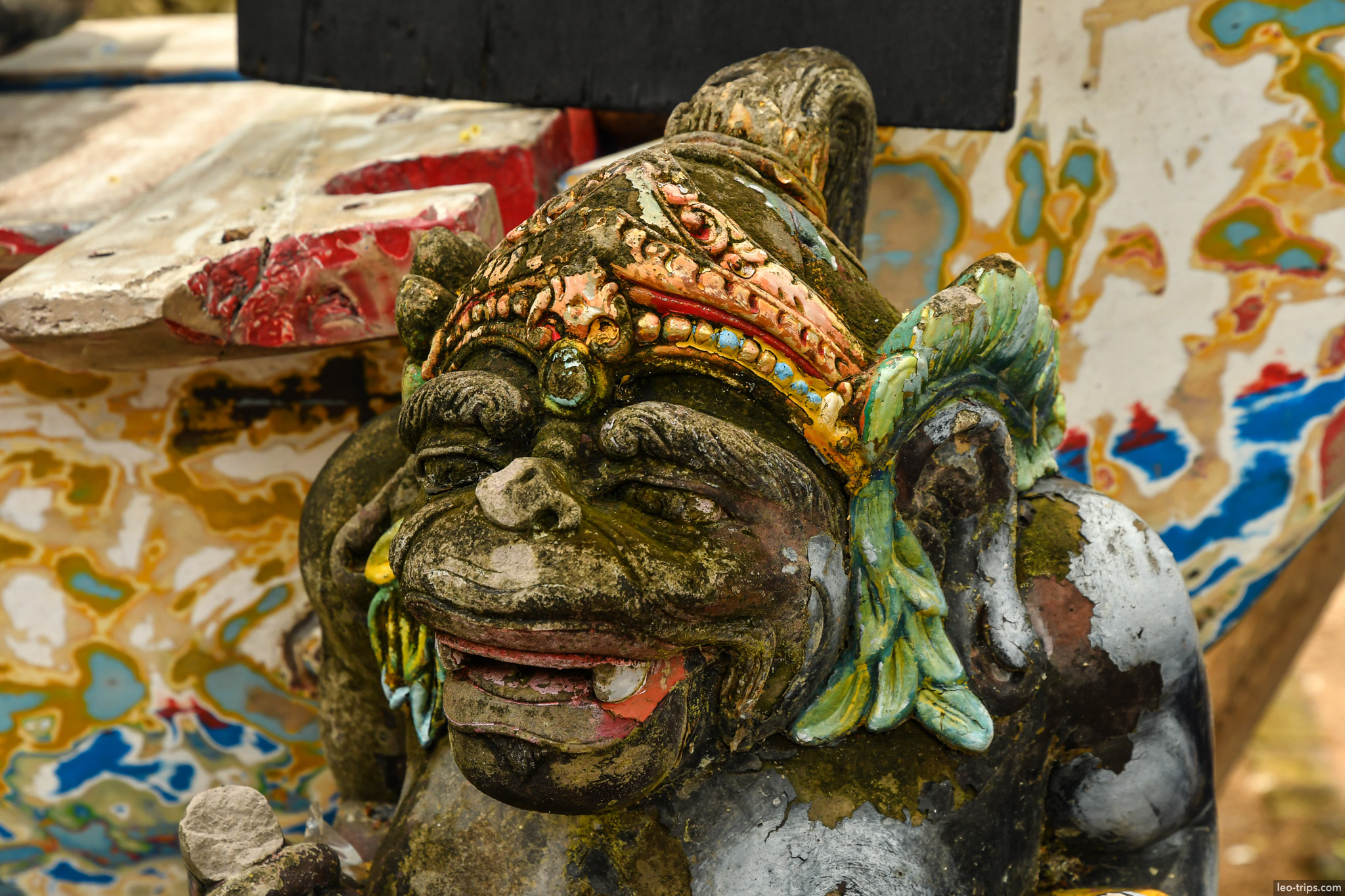 colorful rakshasa demon statue closeup bali