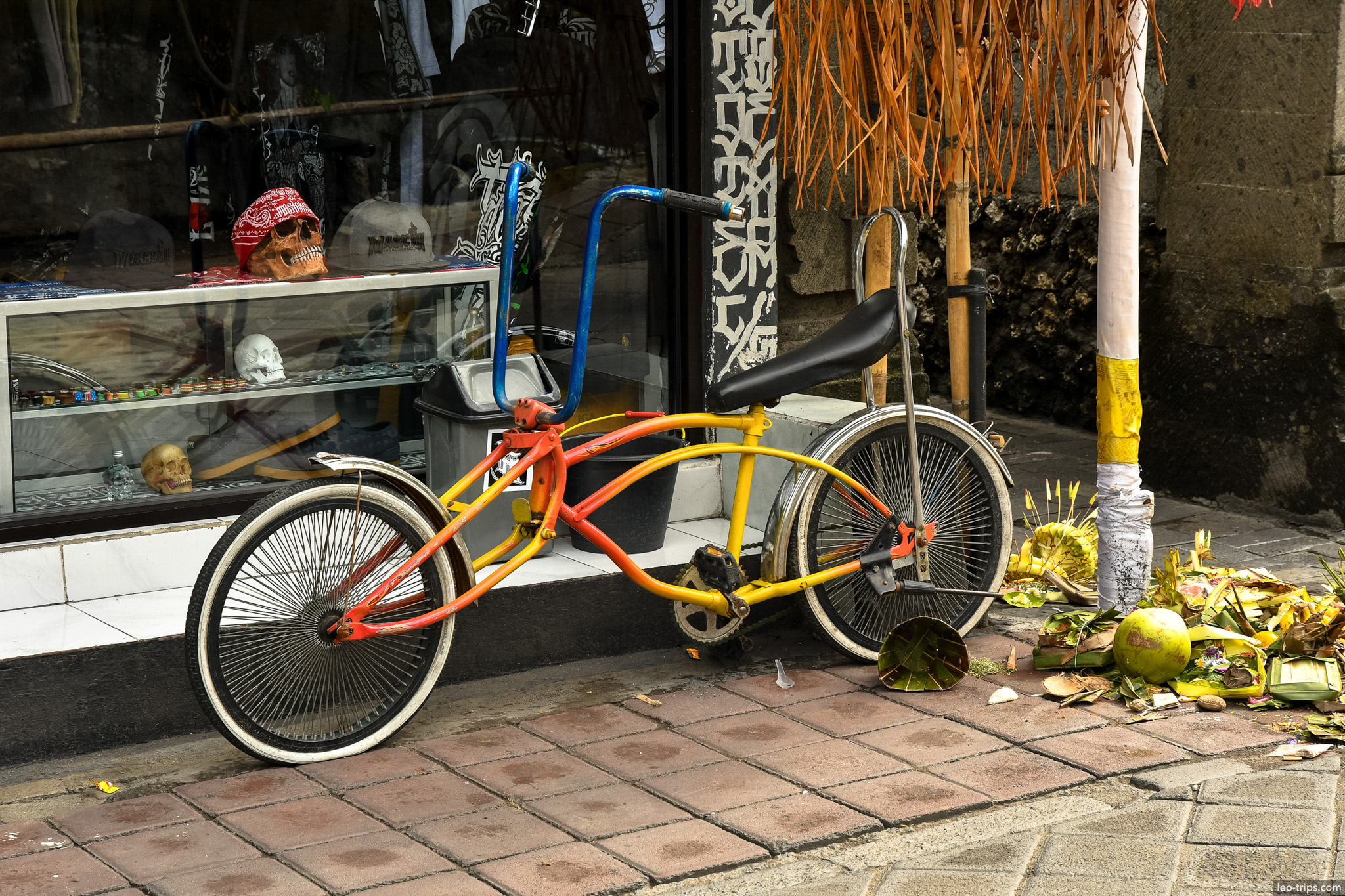 custom lowrider bicycle outside souvenir shop bali