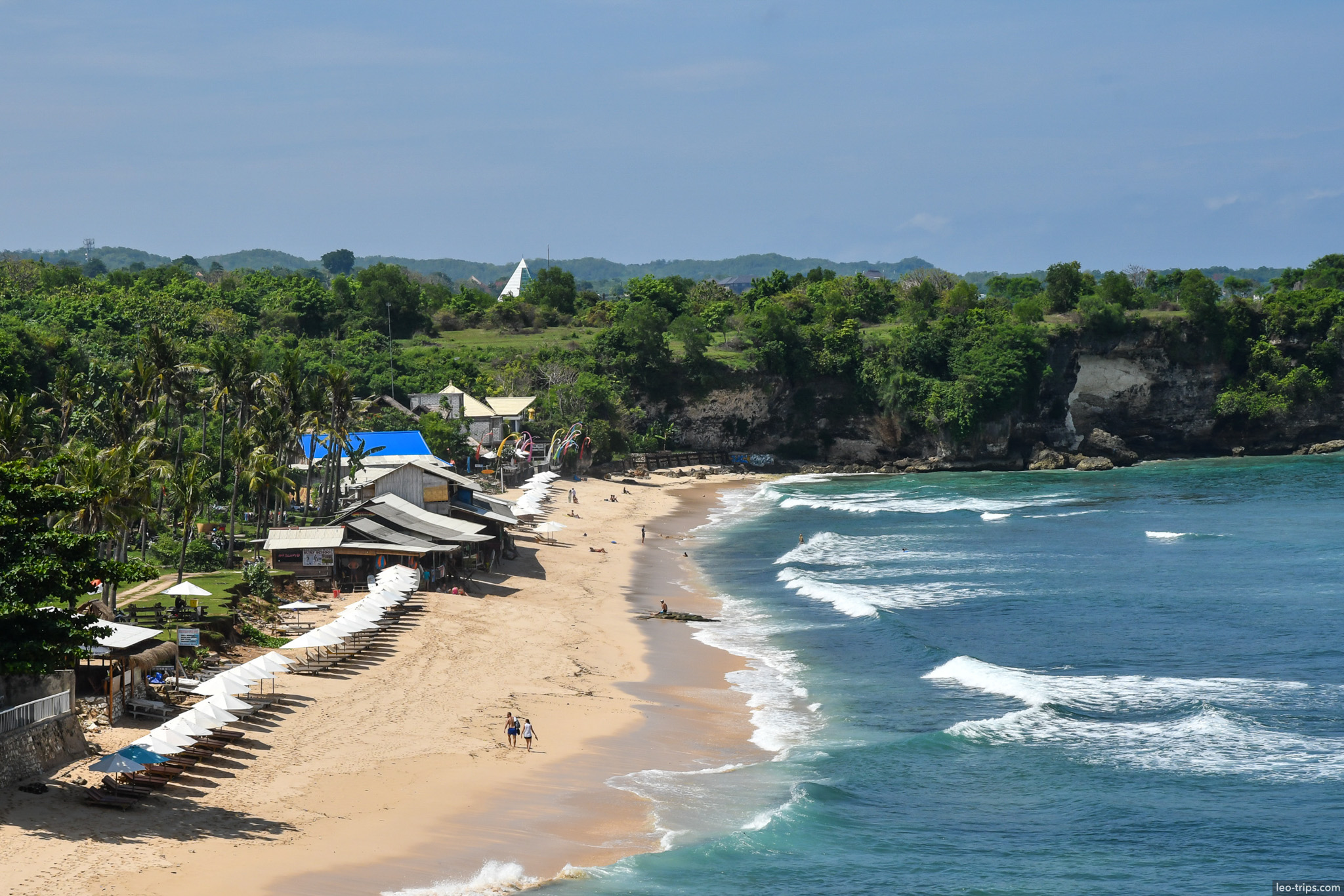 dreamland beach aerial view with cafes bali