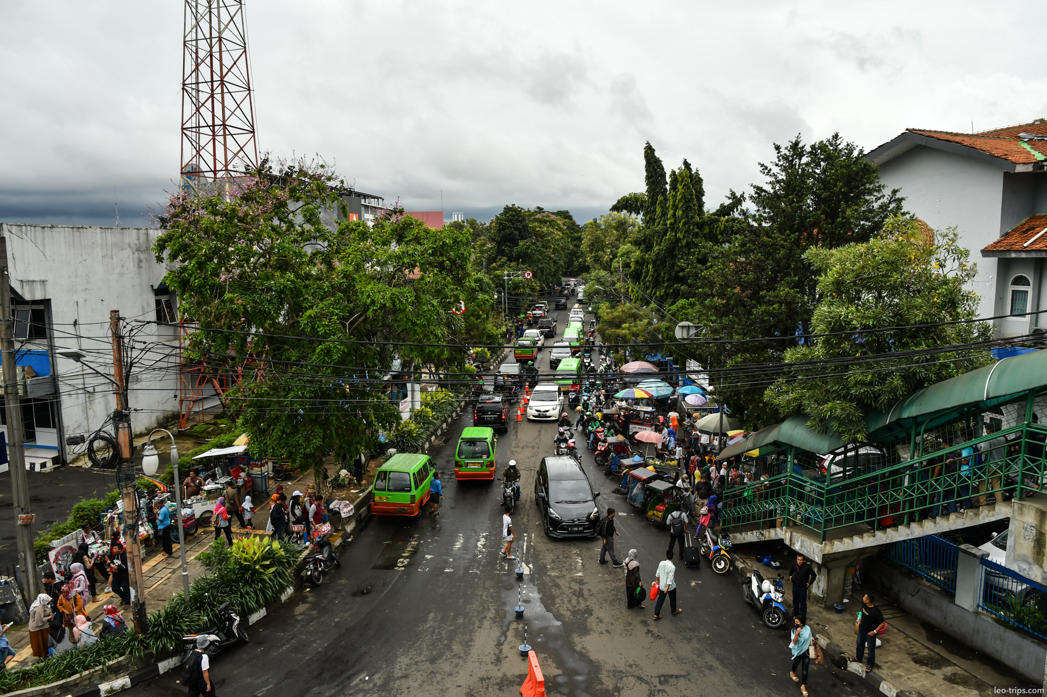 busy street aerial view angkot bogor city bogor