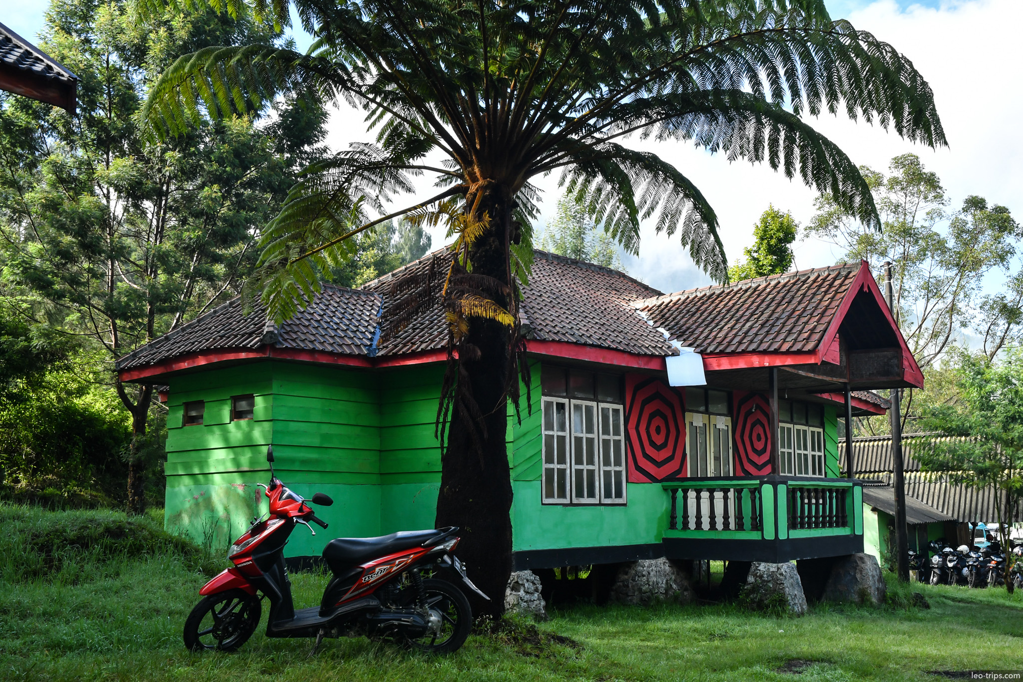 colorful javanese house with tree fern ijen ijen lake