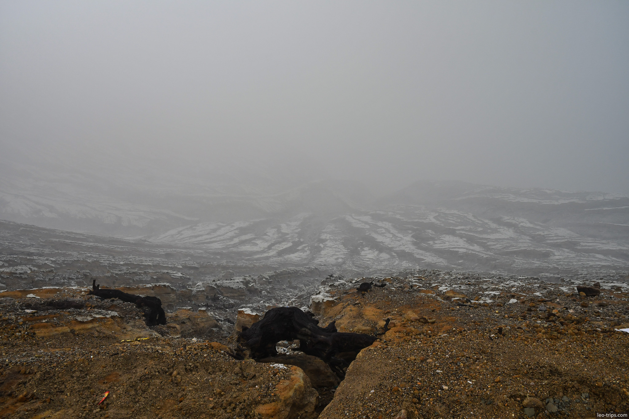 foggy crater interior view from rim ijen ijen lake