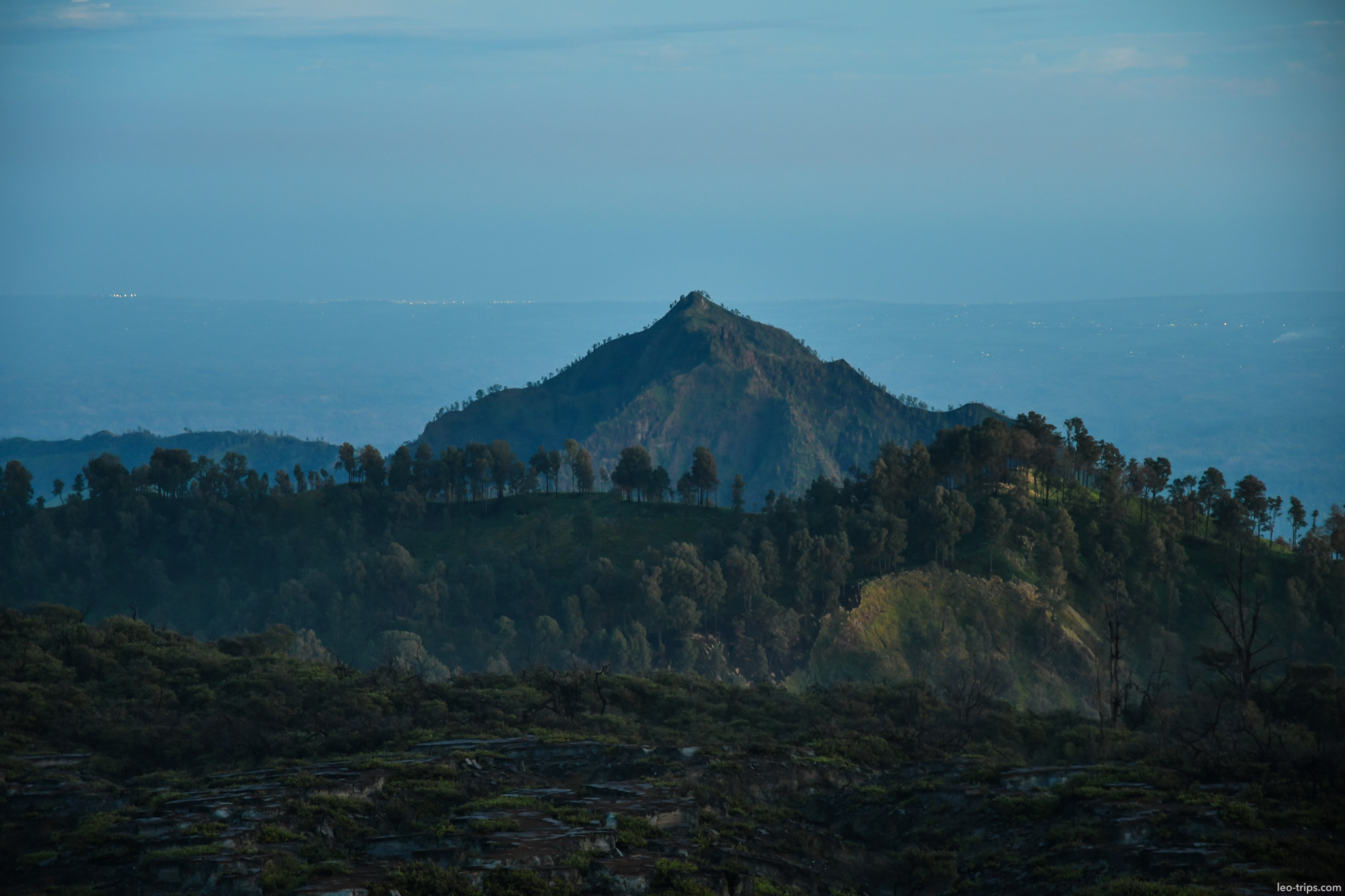 forested mountain peak dawn view ijen ijen lake