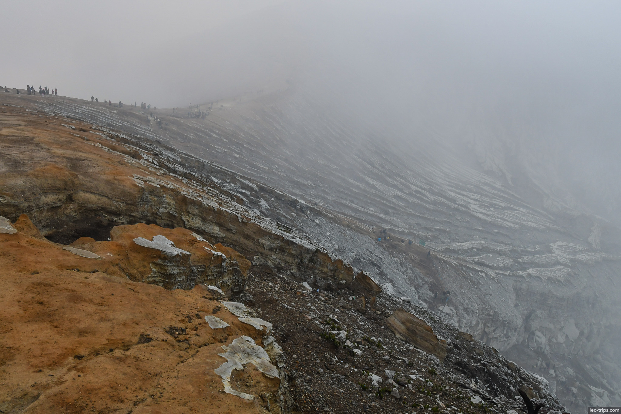 orange mineral deposits on crater rim ijen ijen lake