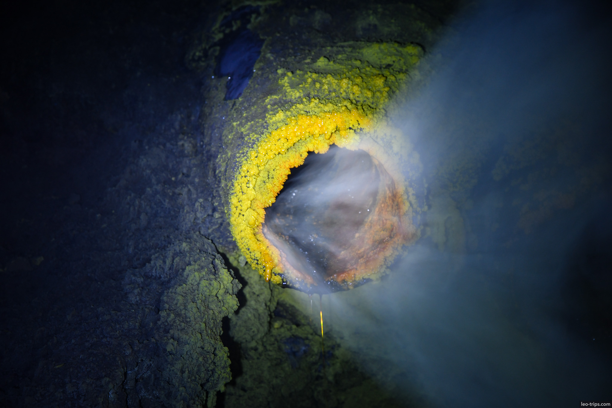 sulfuric fumarole vent yellow deposits ijen ijen lake