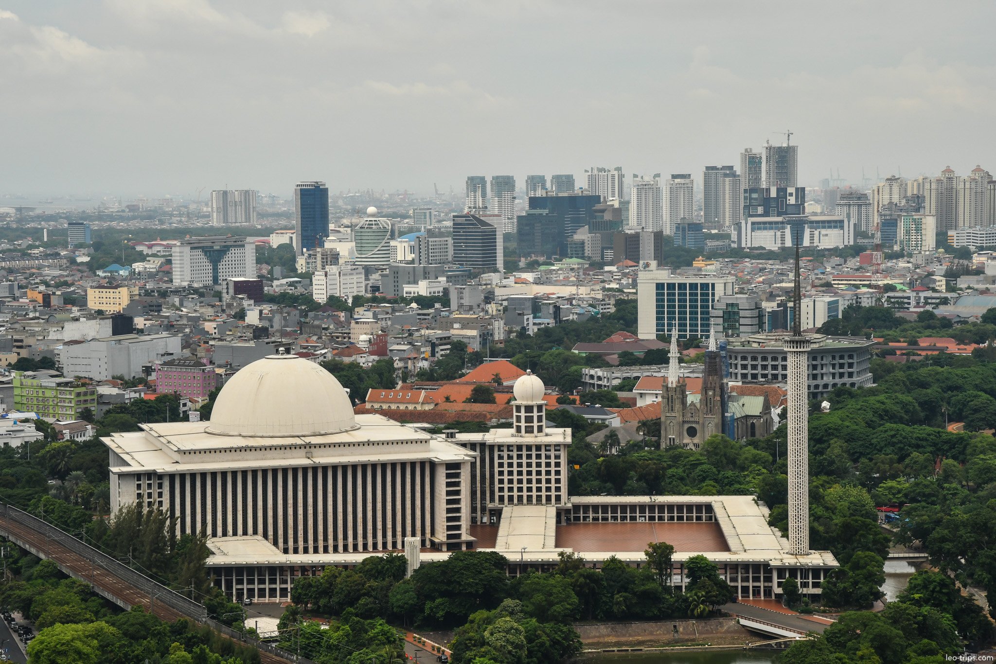 aerial istiqlal mosque and cathedral jakarta jakarta