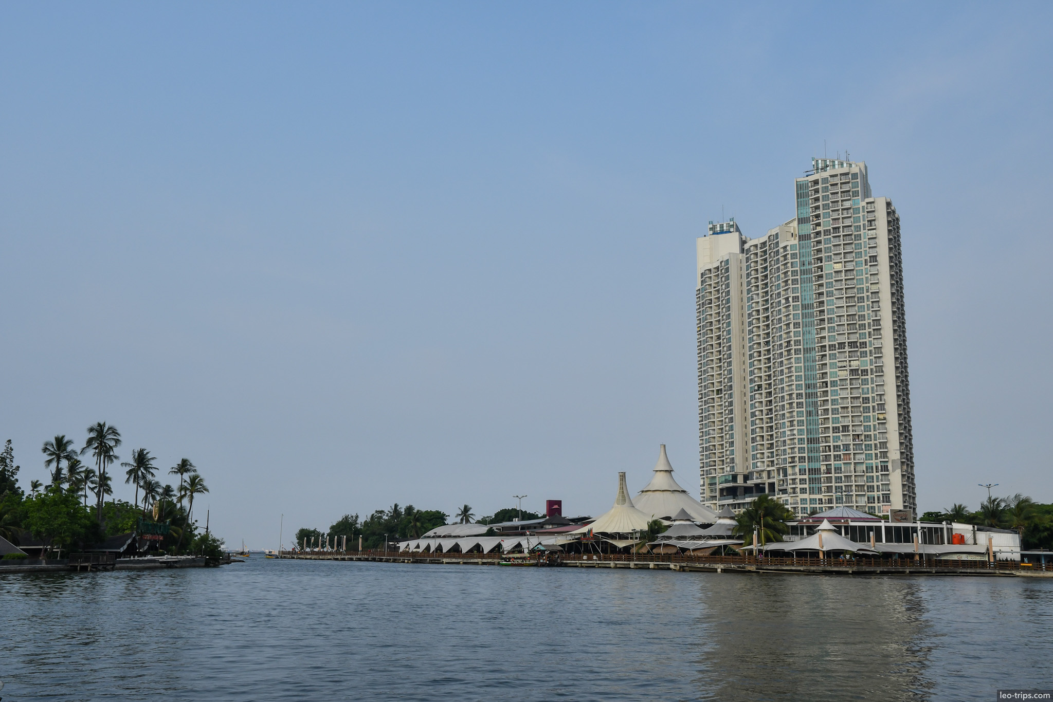 ancol bay waterfront highrise from sea jakarta jakarta