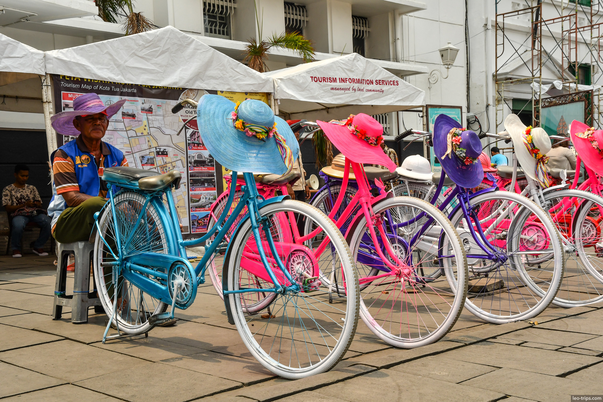 colorful rental bicycles with hats kota tua jakarta jakarta