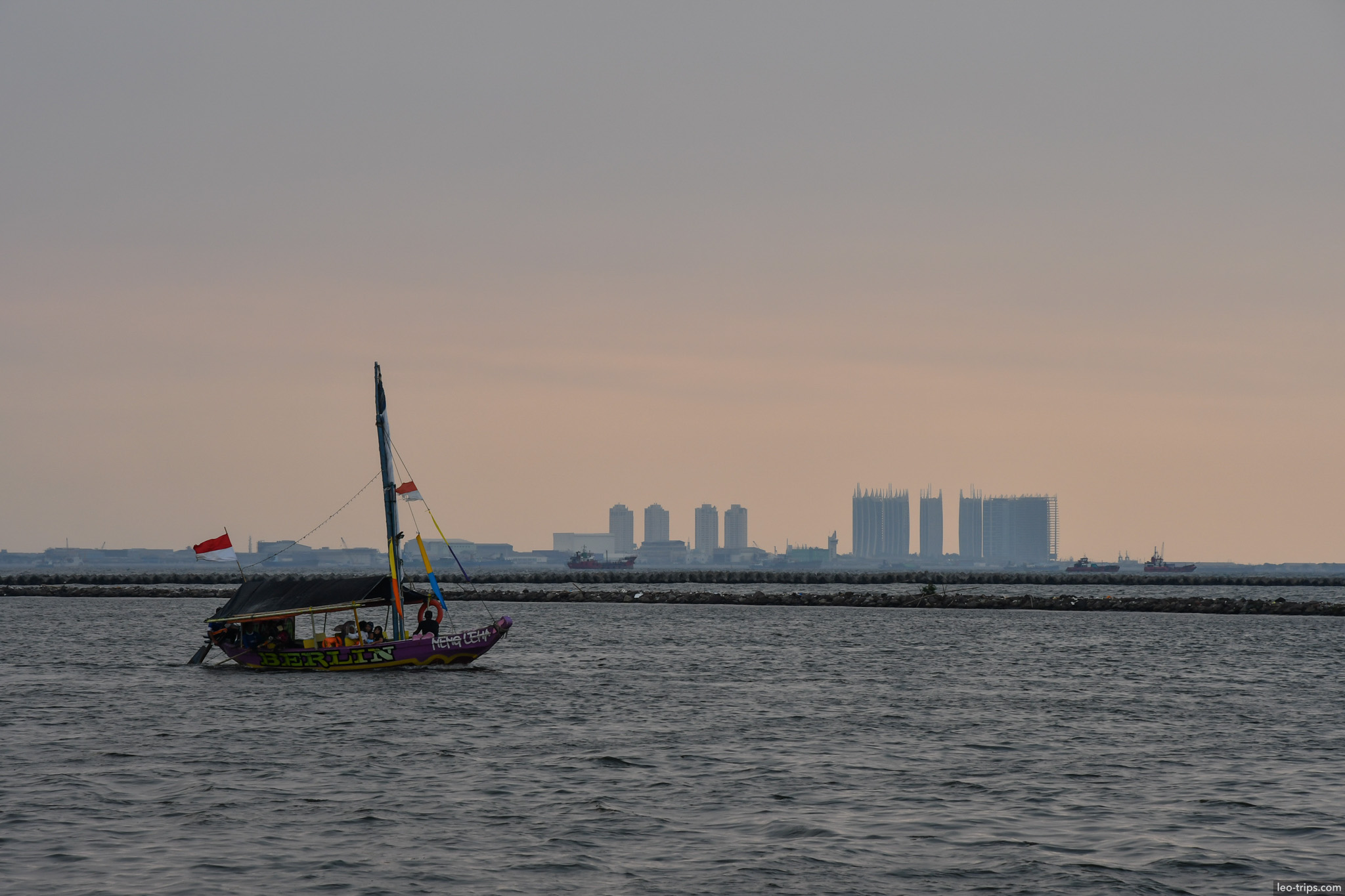 colorful sailing boat jakarta bay sunset jakarta