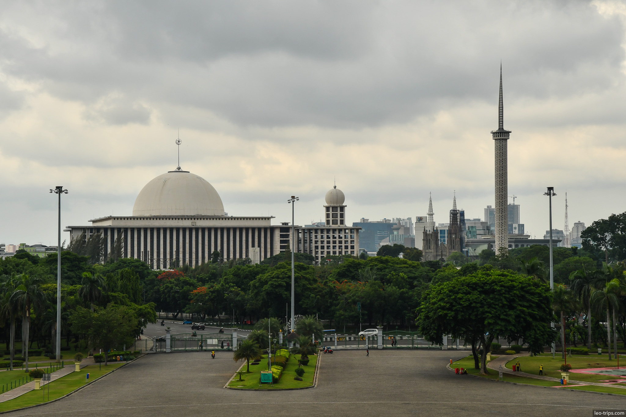 istiqlal mosque and cathedral from merdeka square jakarta