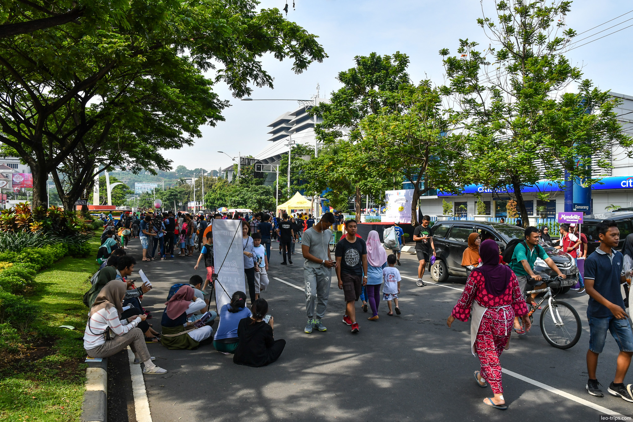 car free day crowd walking semarang street semarang