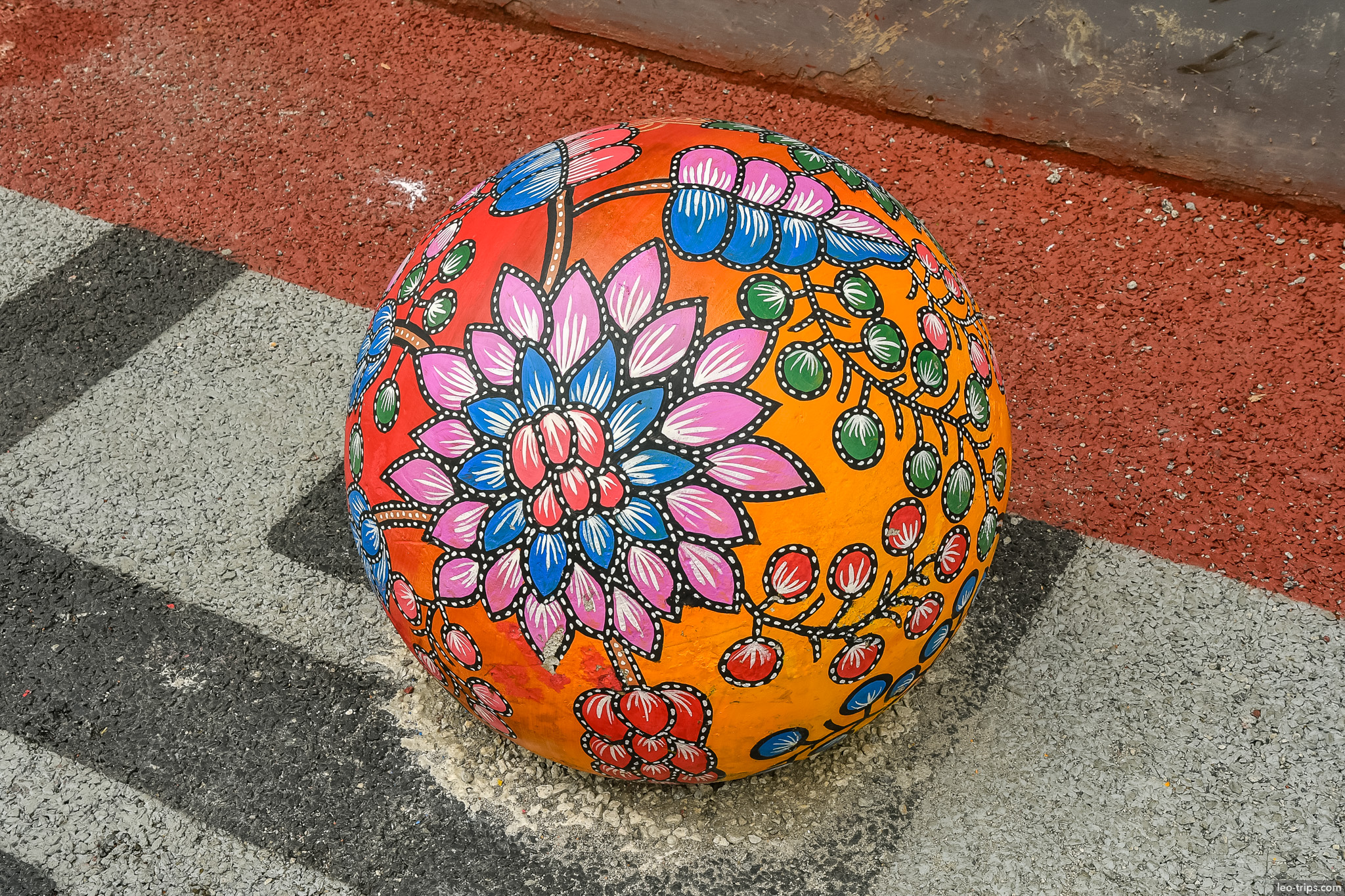 colorful hand painted stone bollard floral semarang