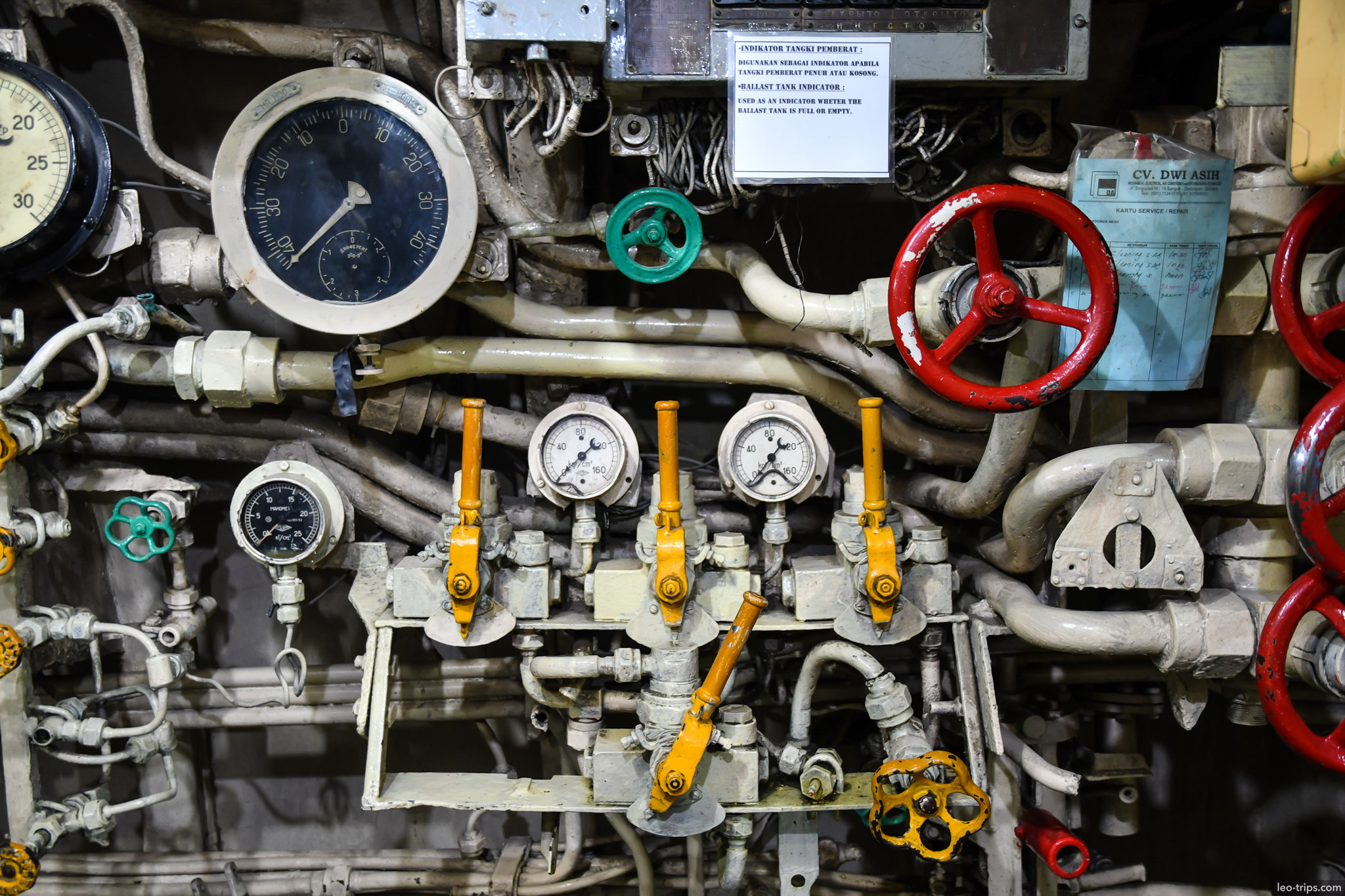 submarine ballast tank valves gauges closeup surabaya