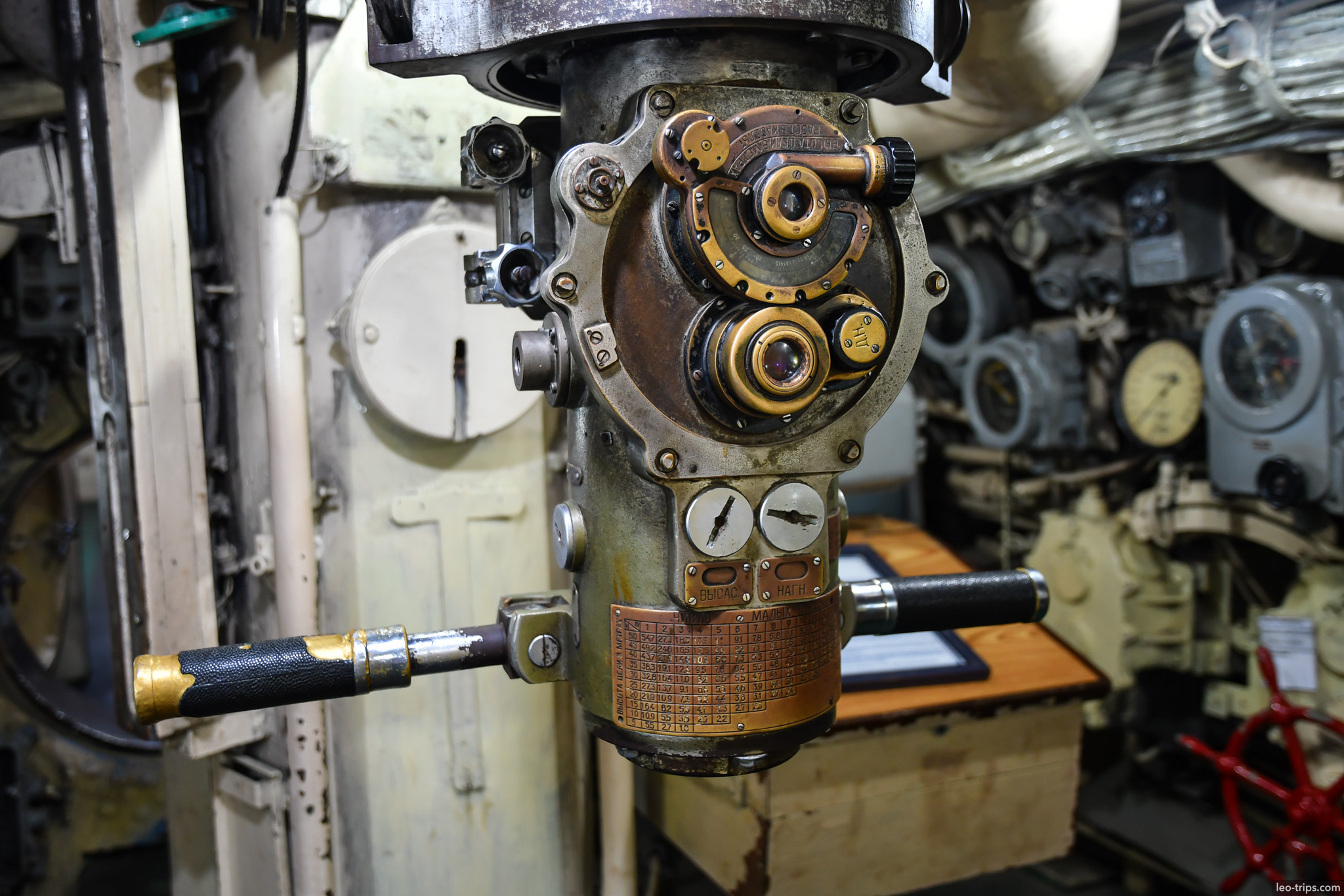 submarine periscope closeup brass optics surabaya