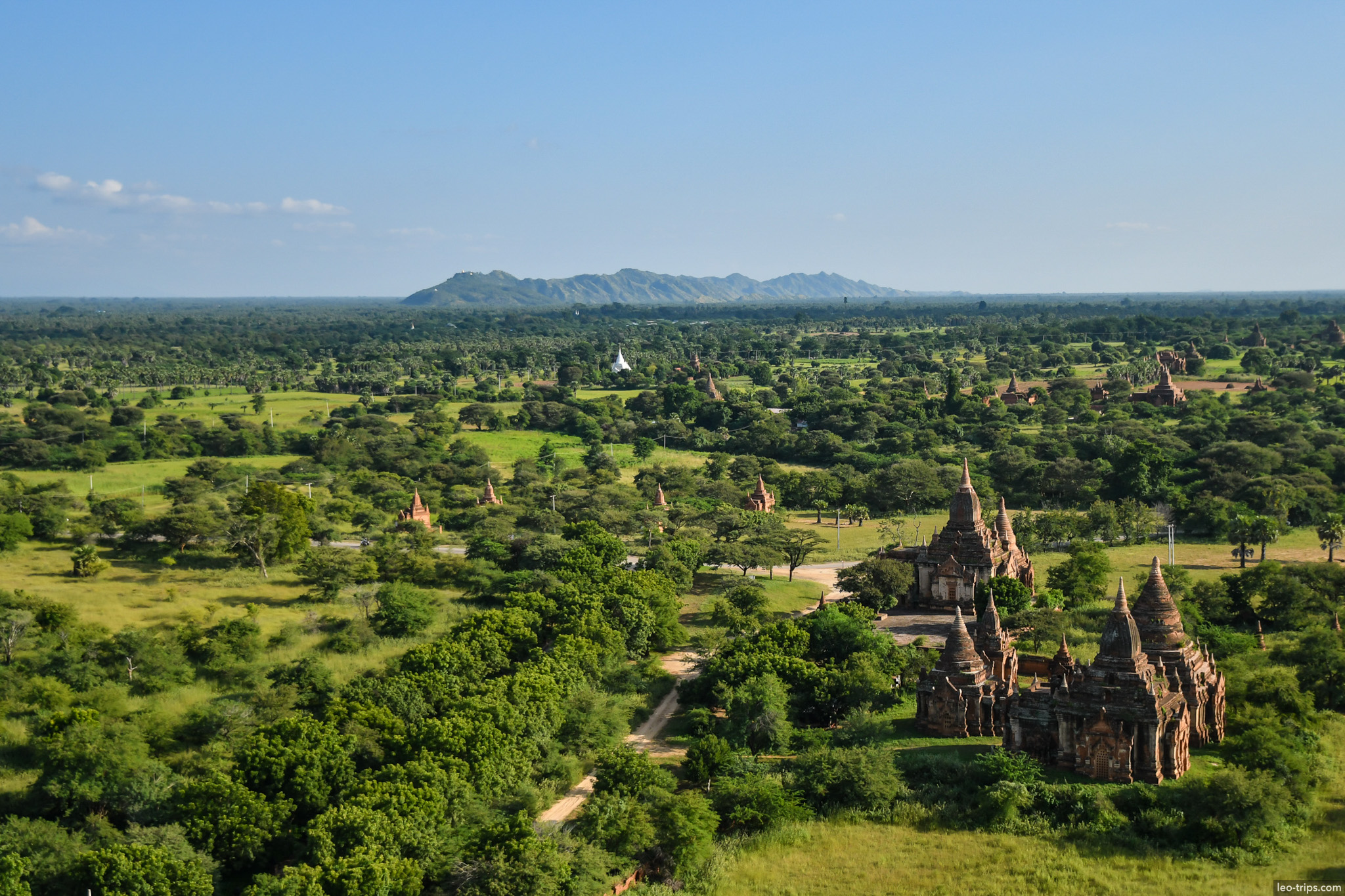 aerial panorama temples mountains bagan bagan