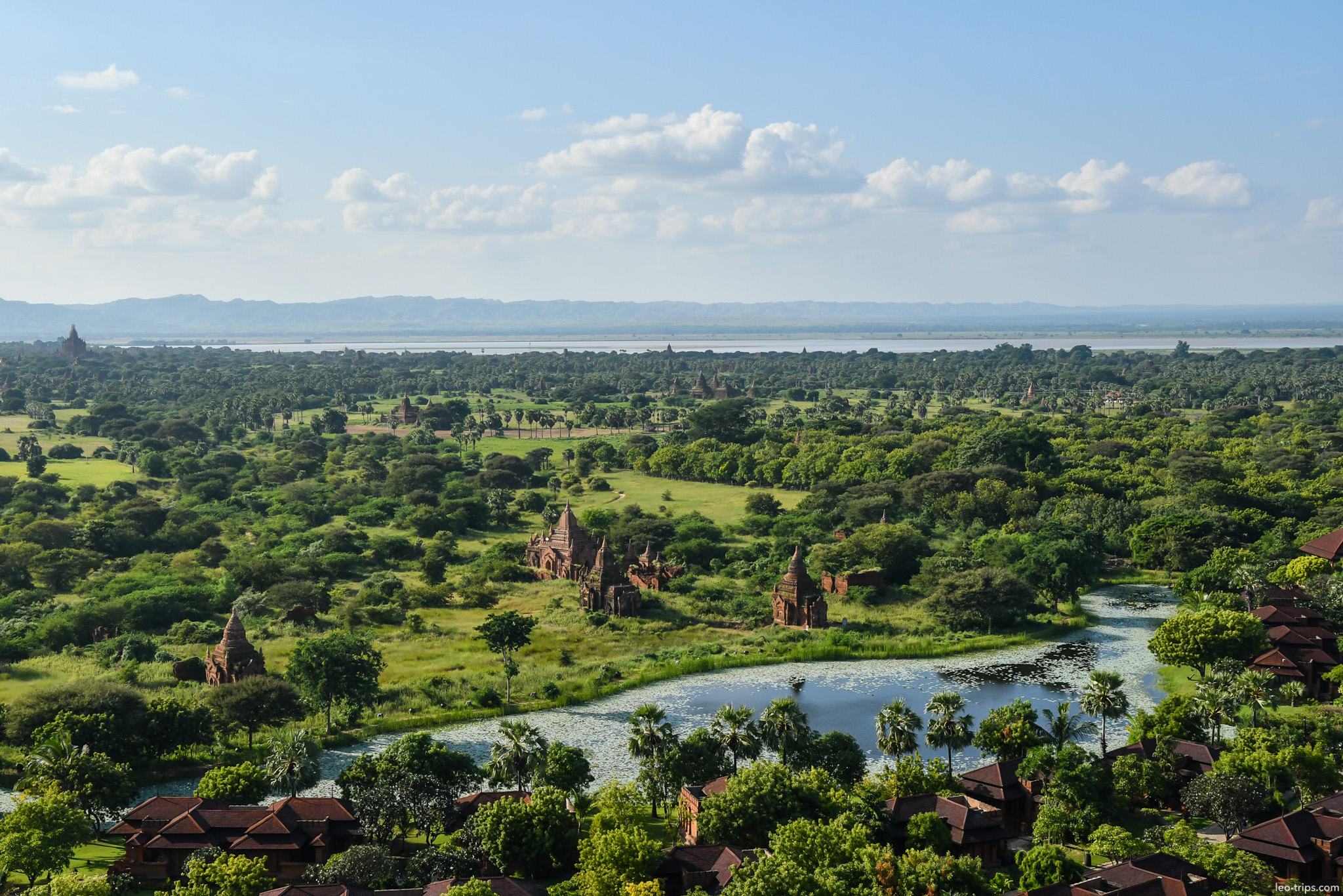 aerial view temples pond irrawaddy bagan bagan