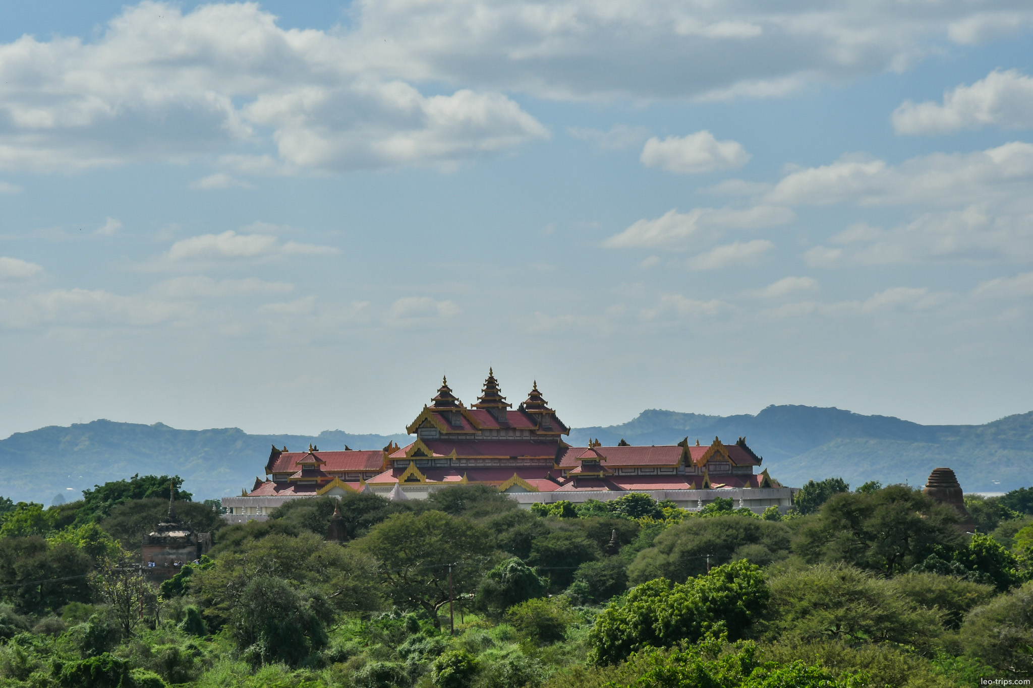 bagan golden palace distant view mountains bagan