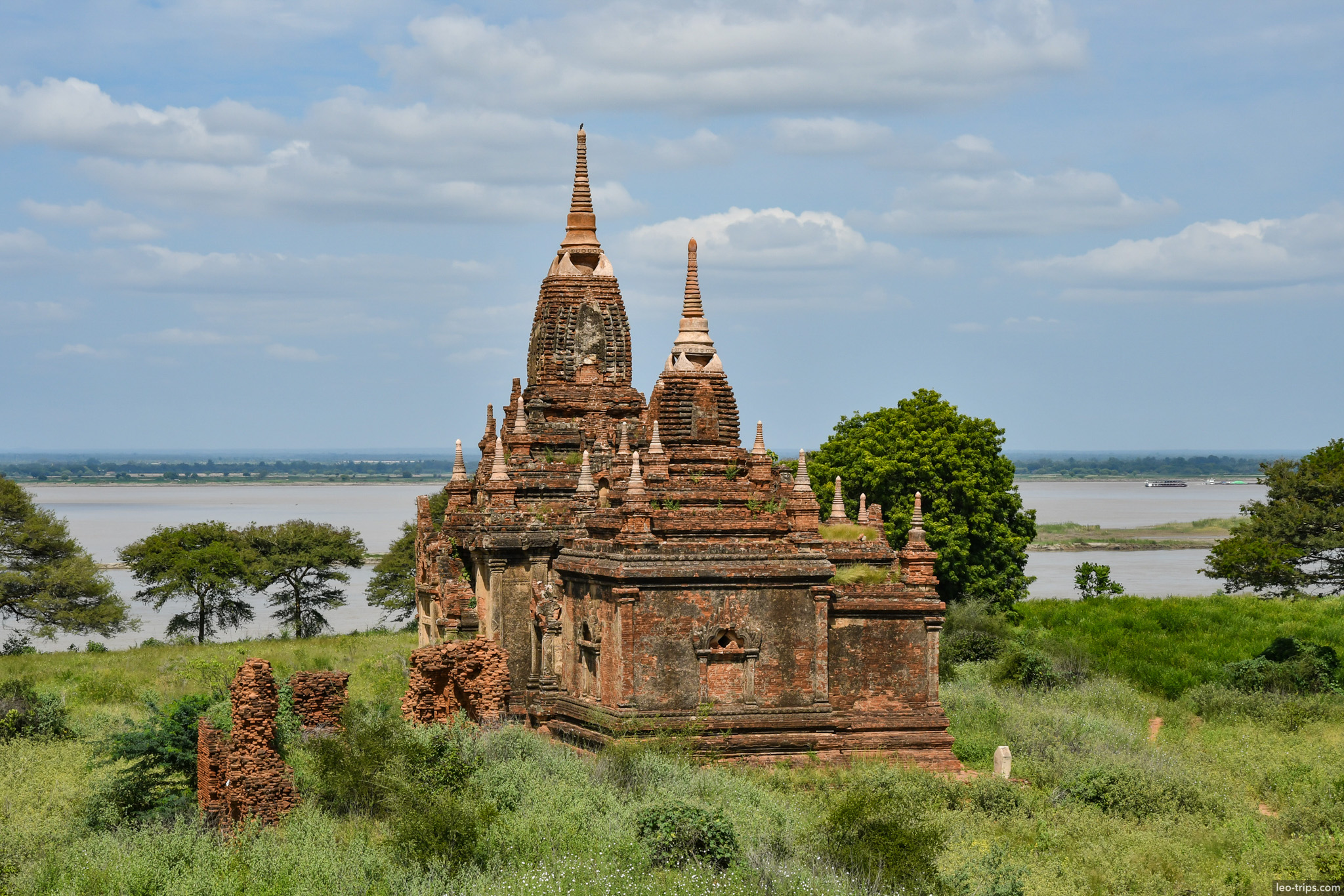 brick temple overlooking irrawaddy river bagan bagan