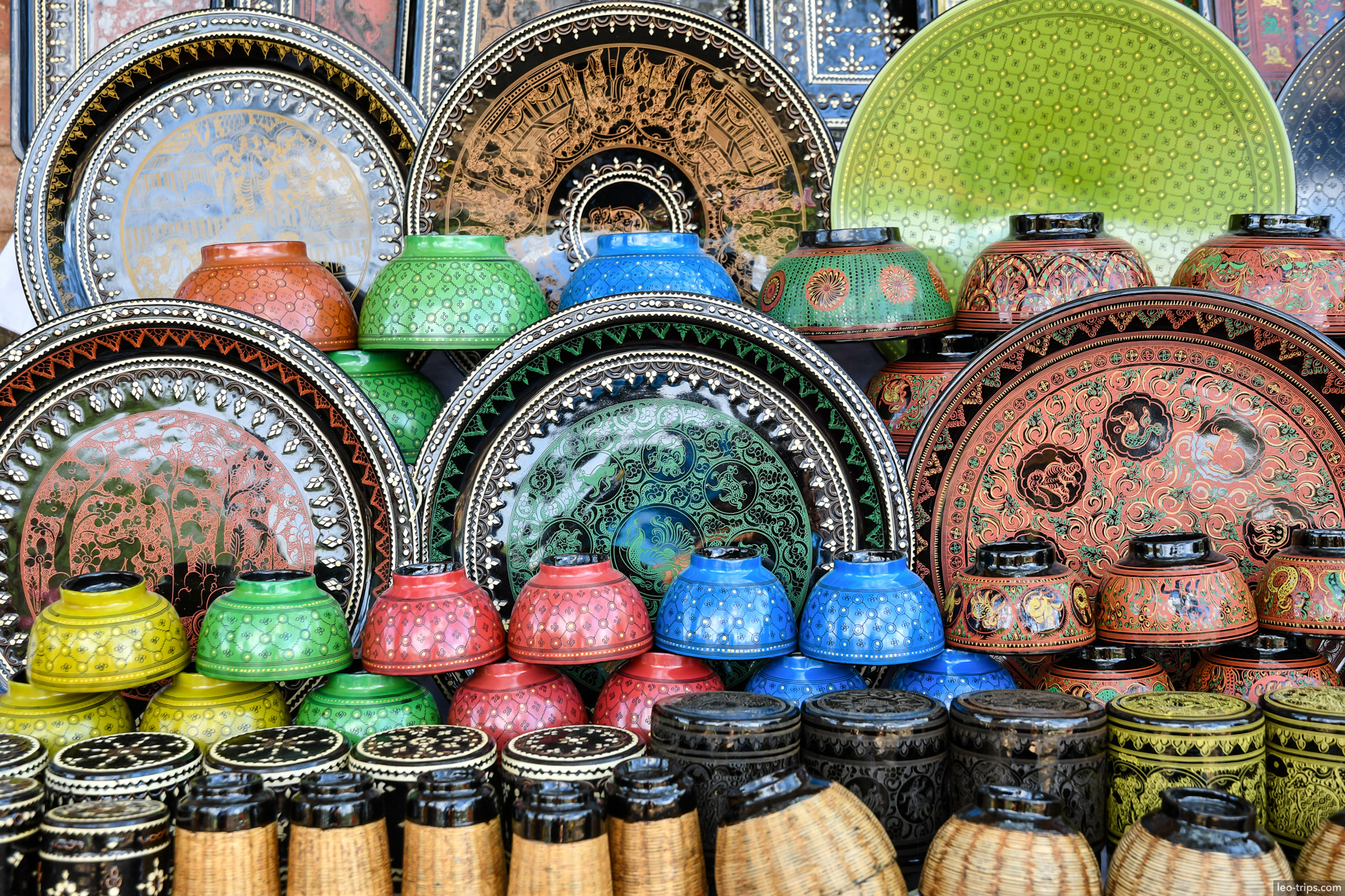 colorful lacquerware bowls and plates bagan bagan