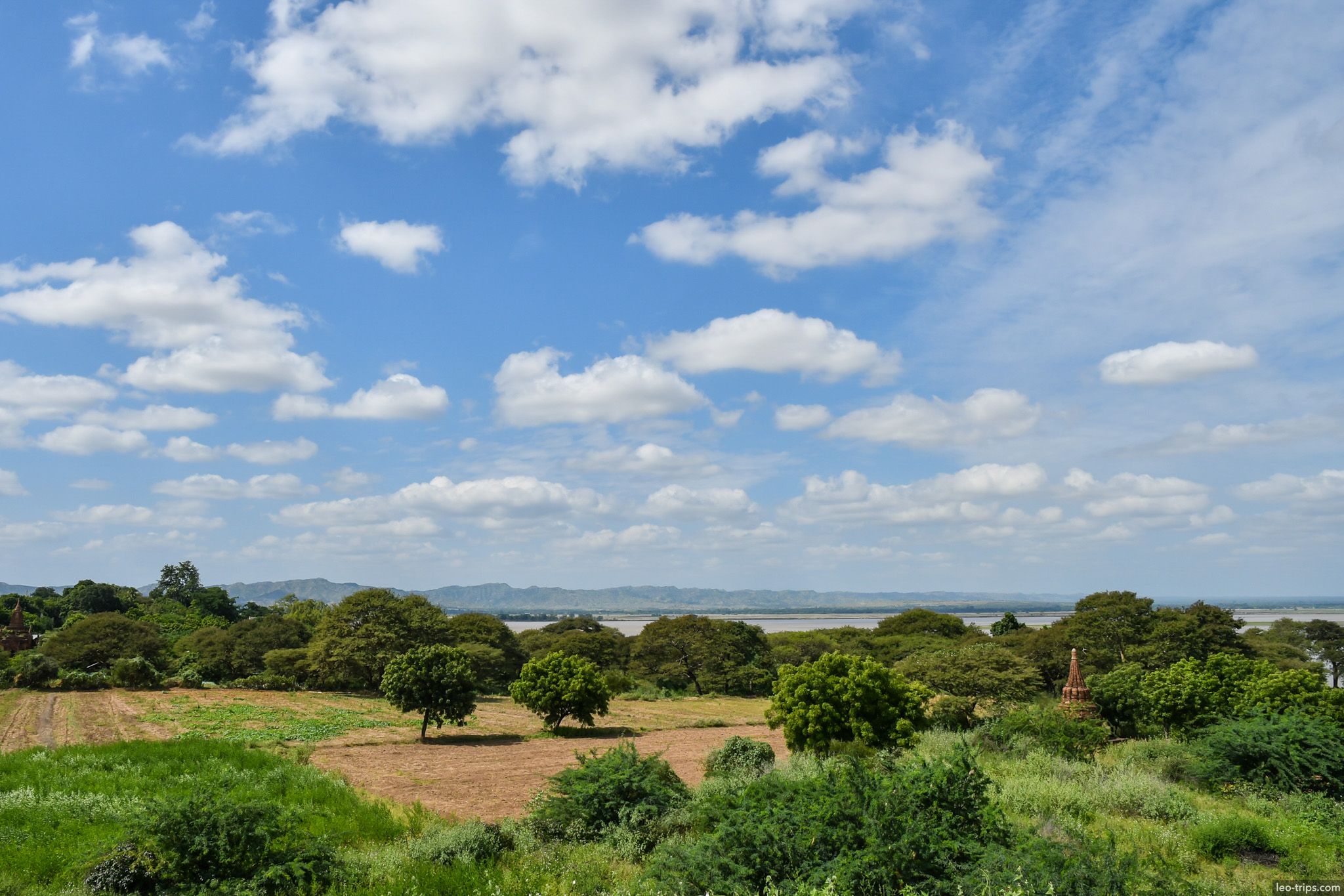 farmland panorama with irrawaddy river bagan bagan