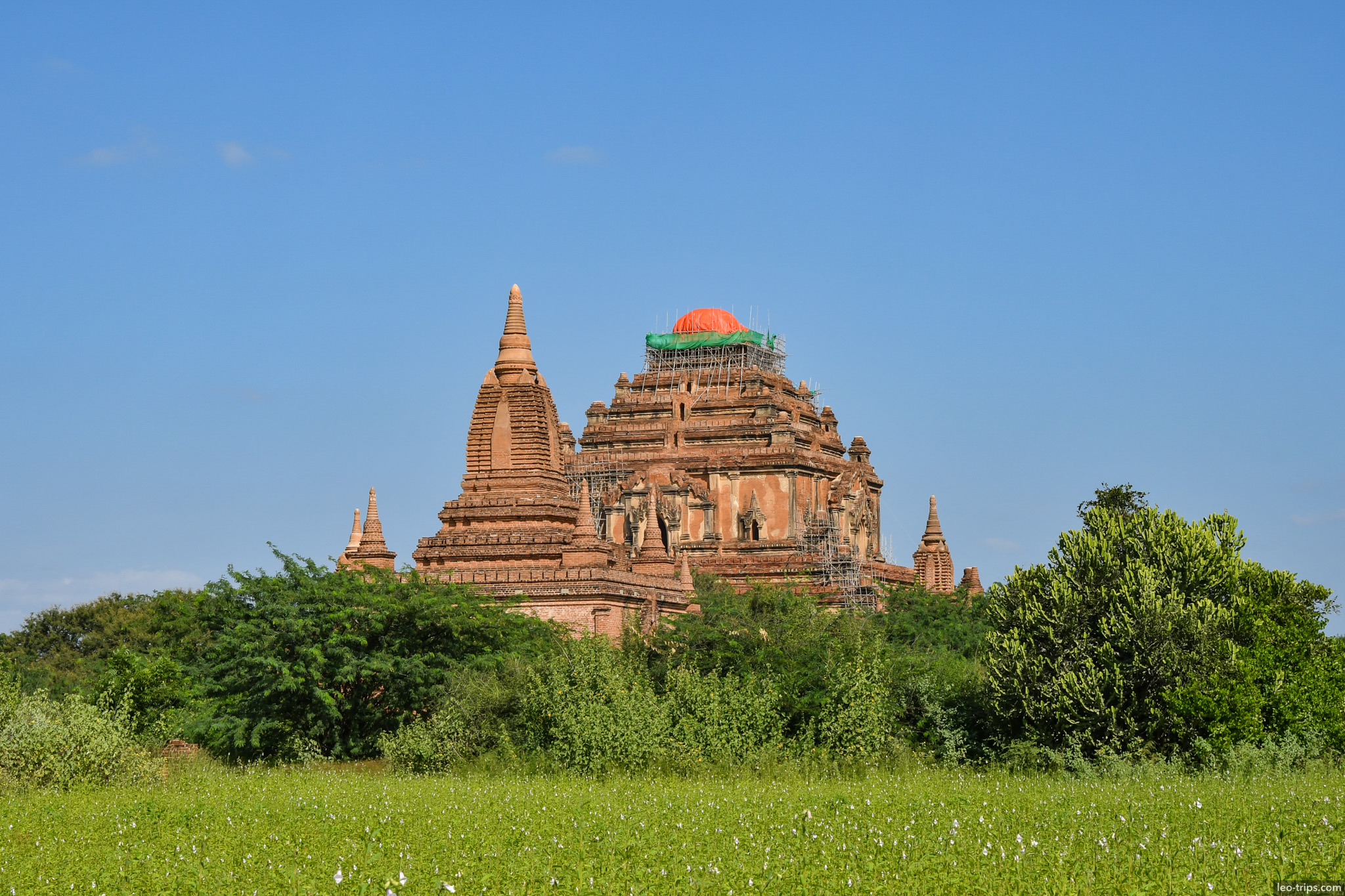 large temple under restoration scaffolding bagan bagan