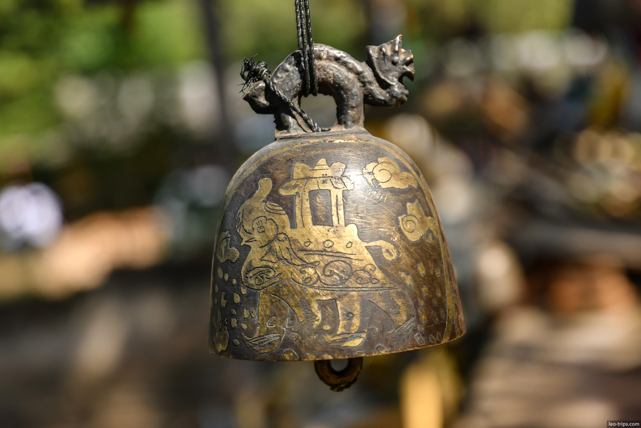 ornate bronze bell with chinthe figure bagan bagan