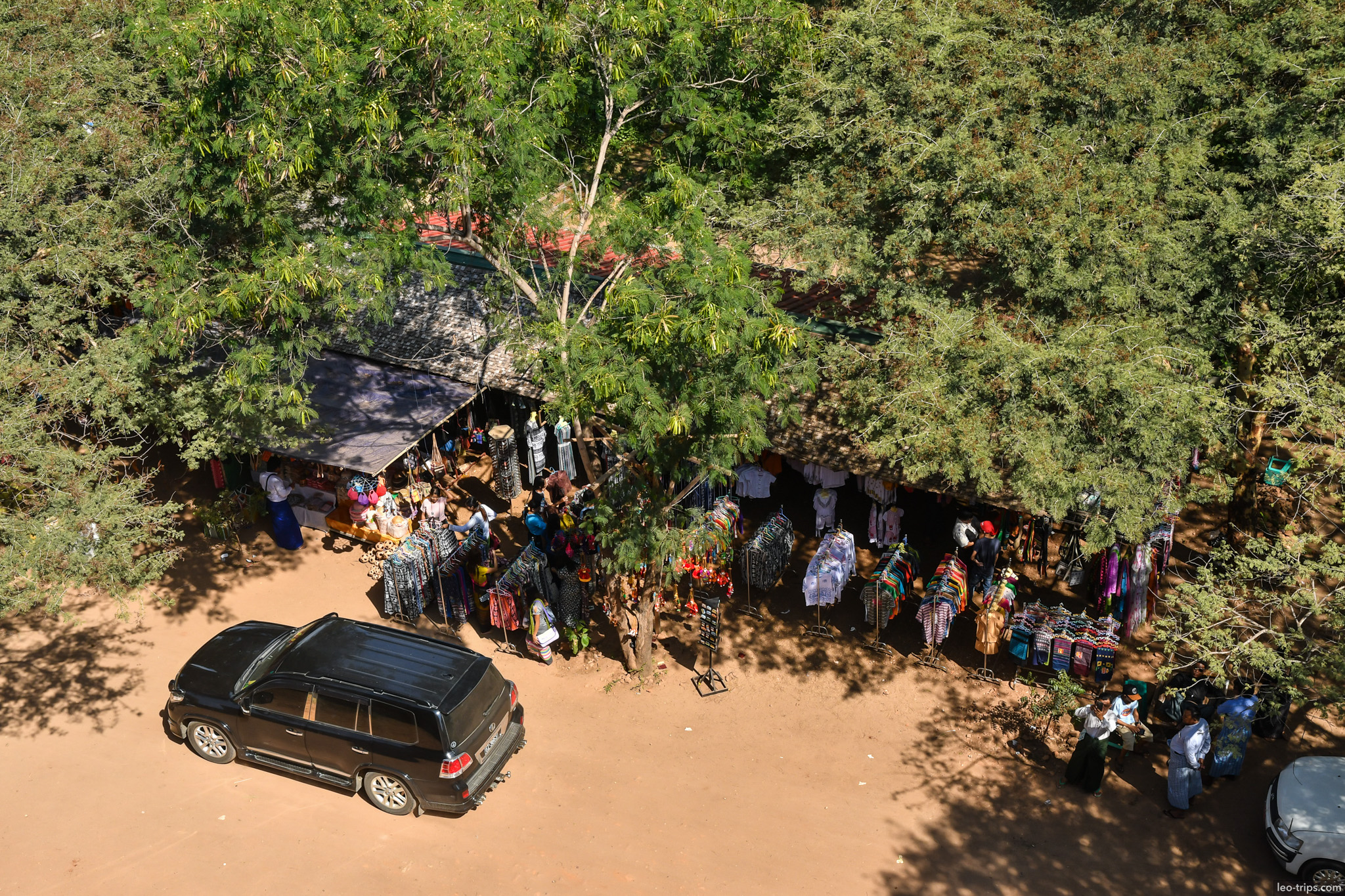 souvenir market stalls aerial view bagan bagan