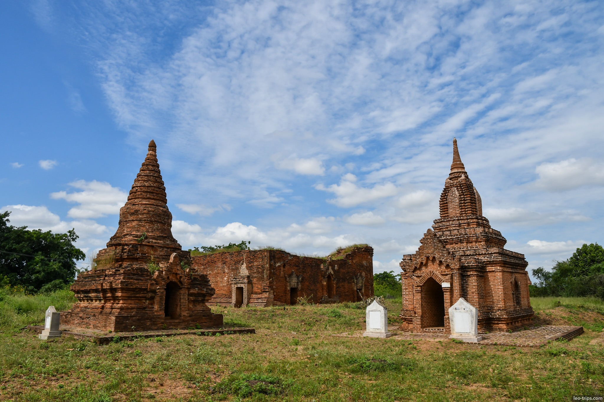 twin stupas with ruined wall bagan bagan
