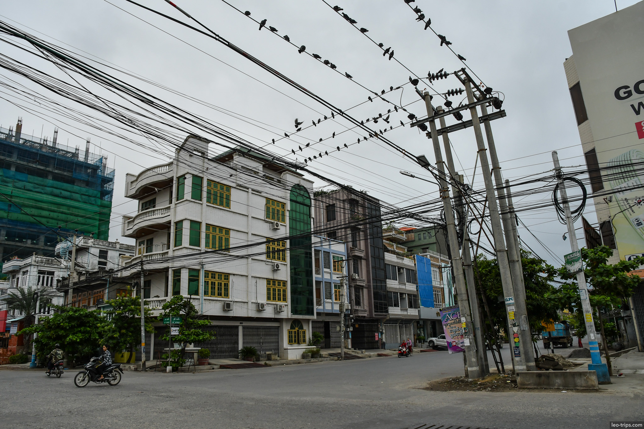 city street with birds on power lines mandalay mandalay