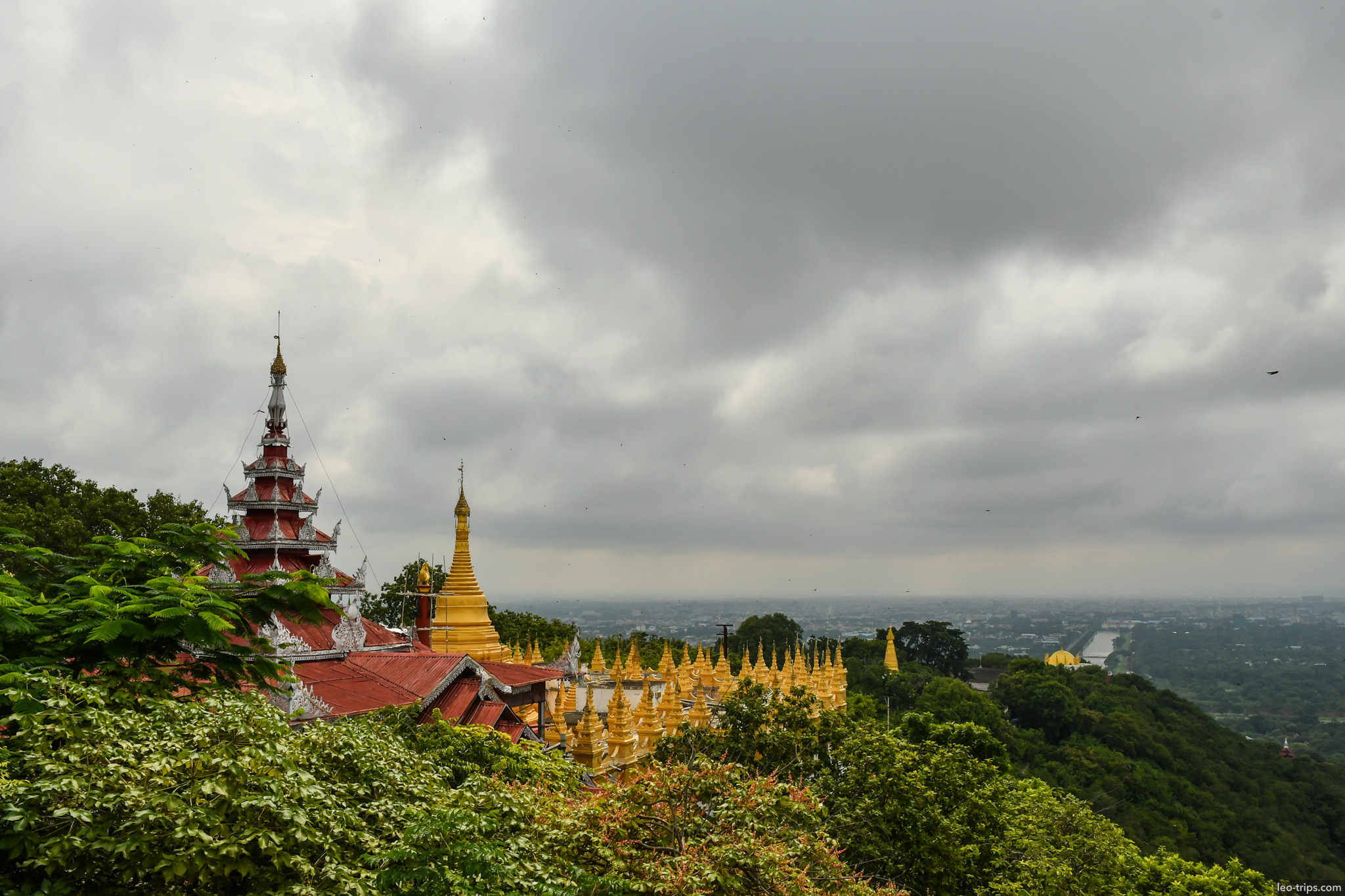 golden stupas pagoda mandalay hill skyline mandalay