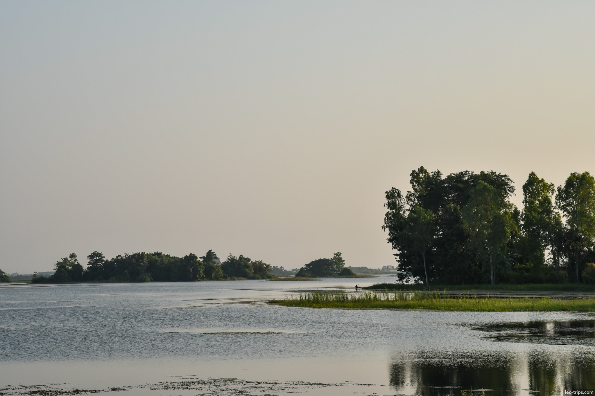 calm lake with tree islands at dusk naypyidaw naypyidaw