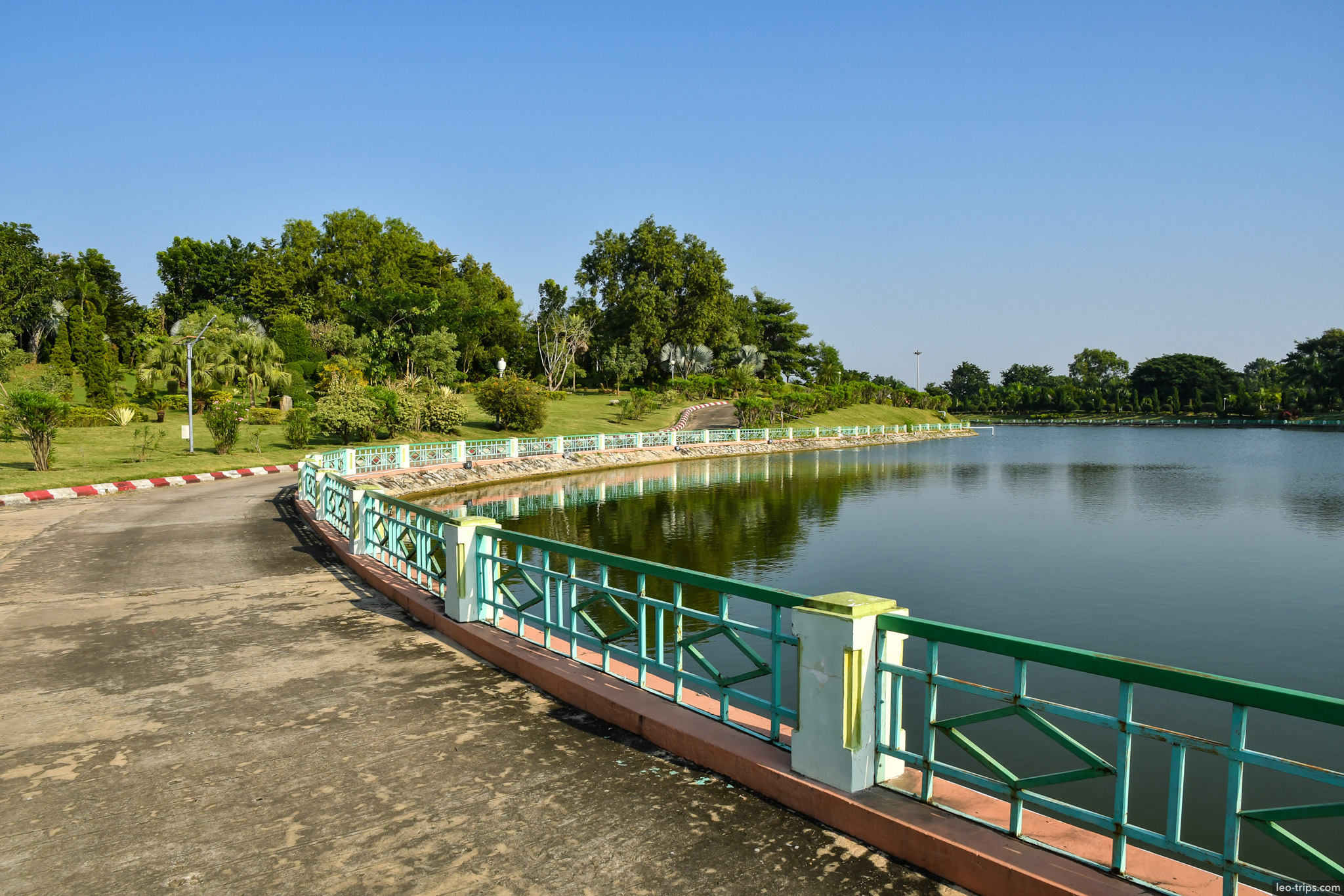 lake promenade with turquoise railing naypyidaw naypyidaw