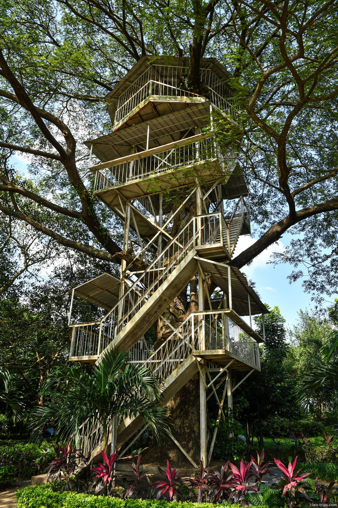 multi level observation tower in park tree yangon