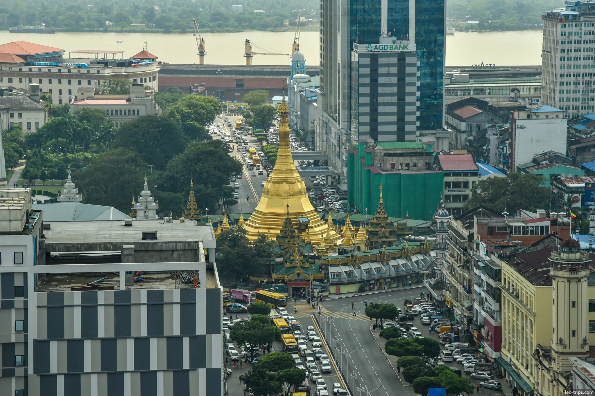sule pagoda golden stupa aerial view yangon yangon