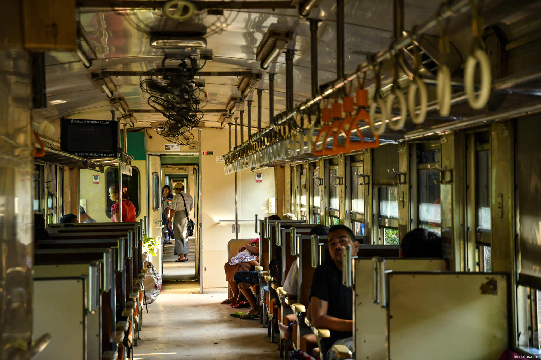 yangon circular railway train interior passengers yangon