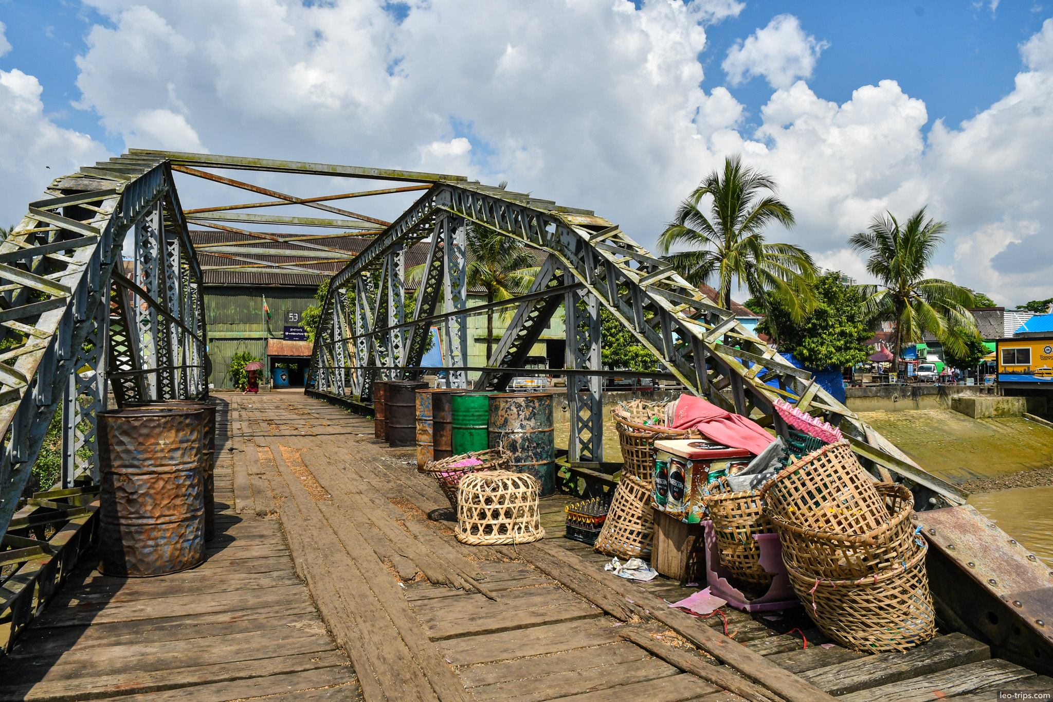 yangon colonial iron truss bridge wicker baskets pier yangon