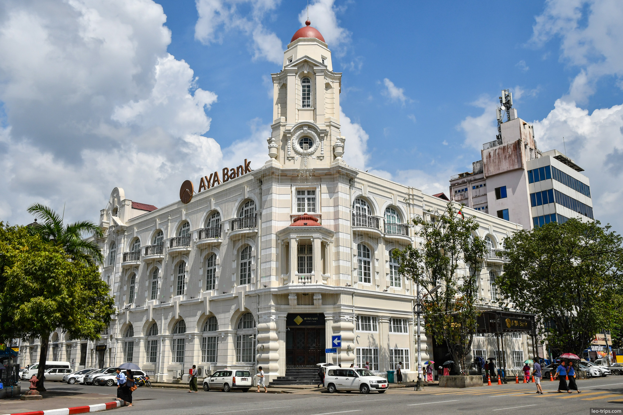 yangon colonial white building corner tower dome downtown yangon