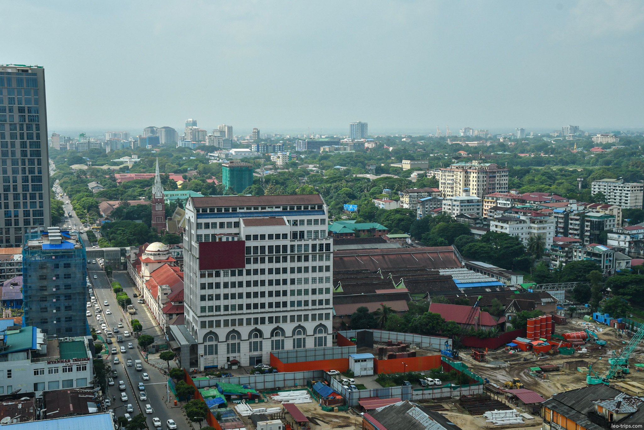 yangon downtown colonial buildings aerial view yangon
