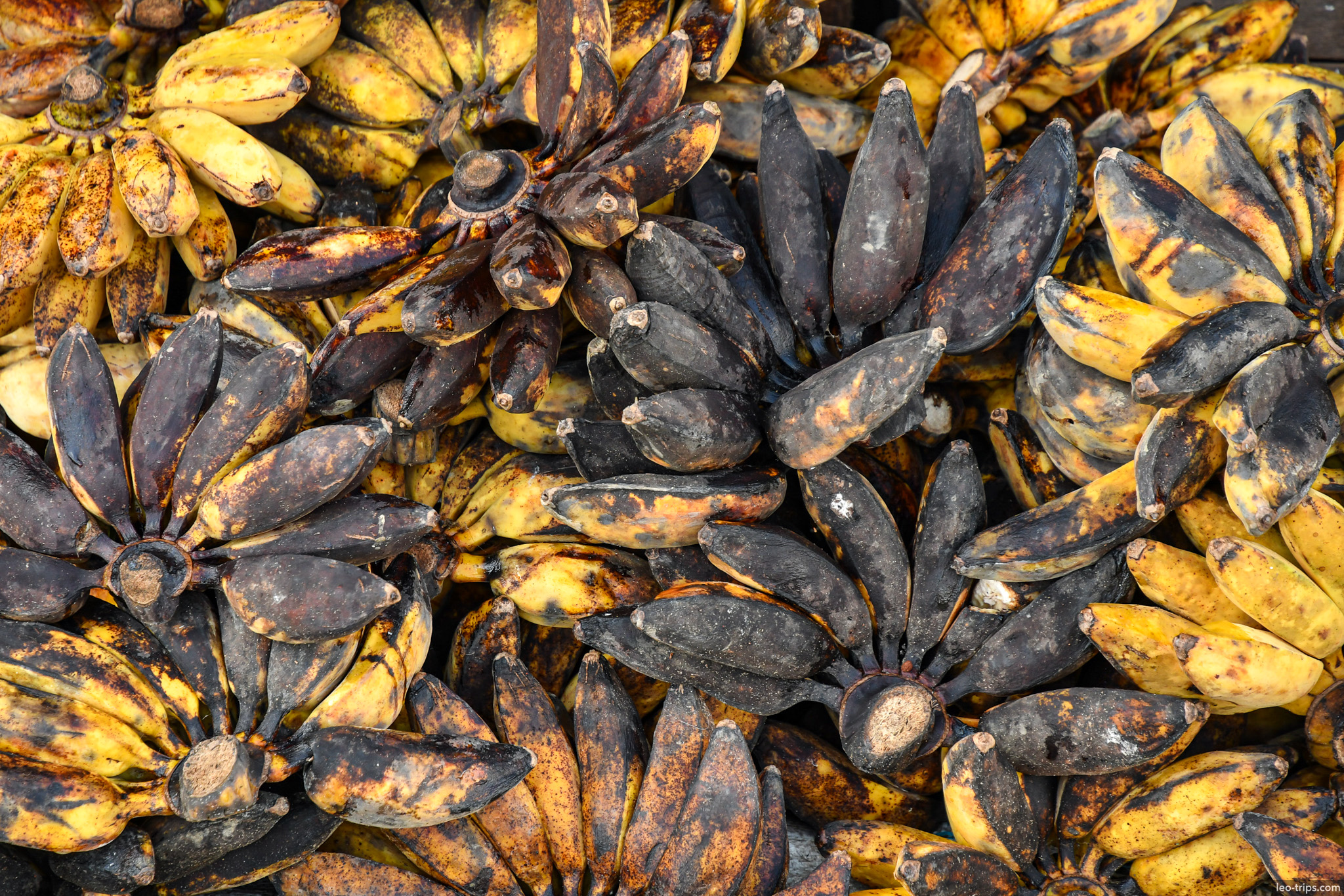 yangon overripe bananas market stall closeup yangon