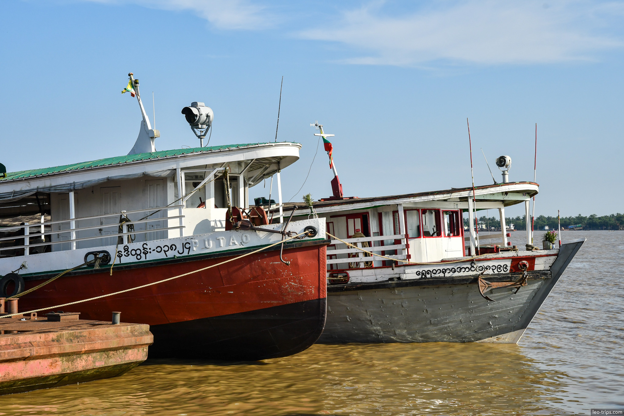 yangon river passenger cargo boats moored irrawaddy yangon