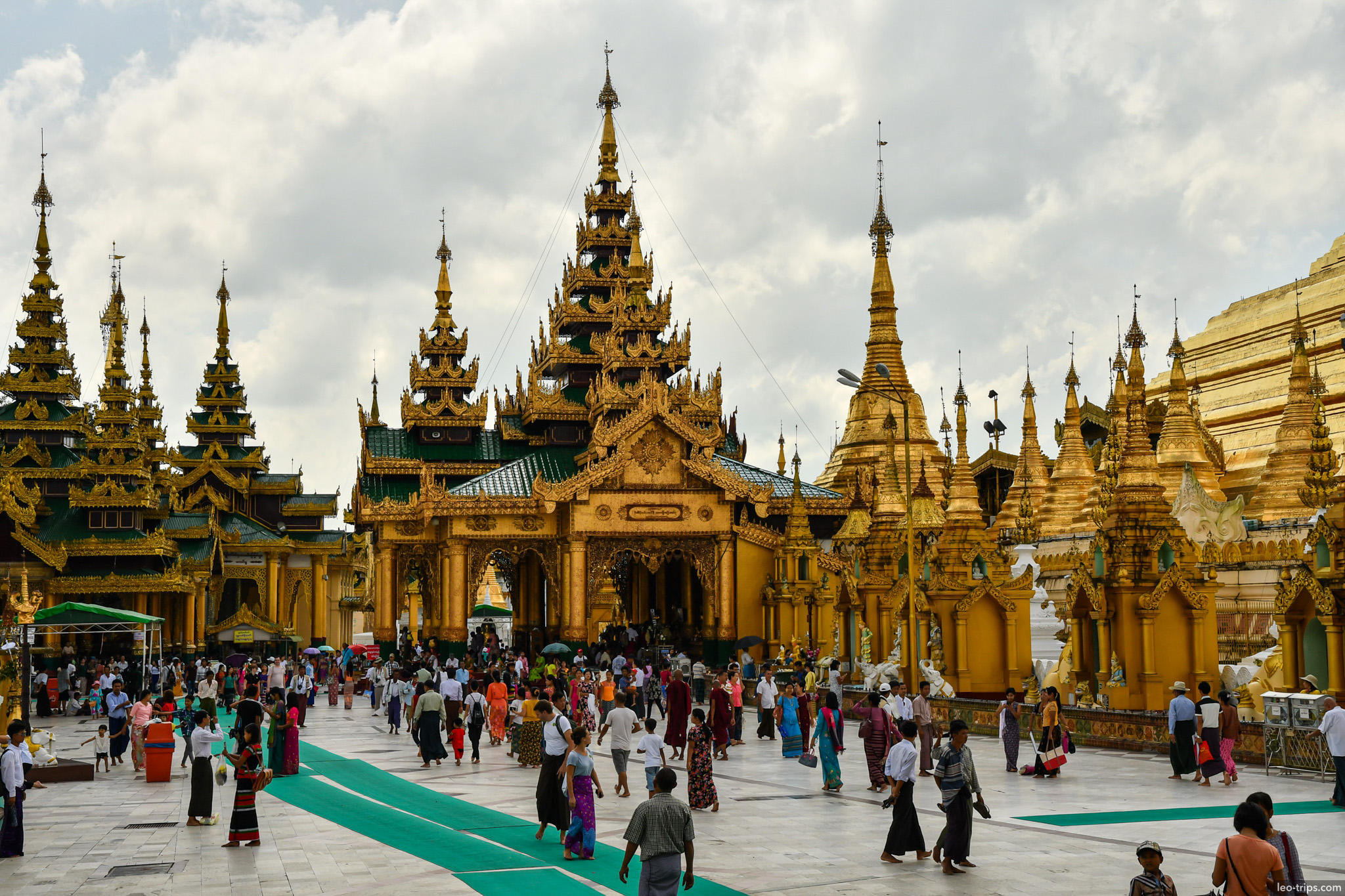 yangon shwedagon pagoda crowded platform golden shrines yangon