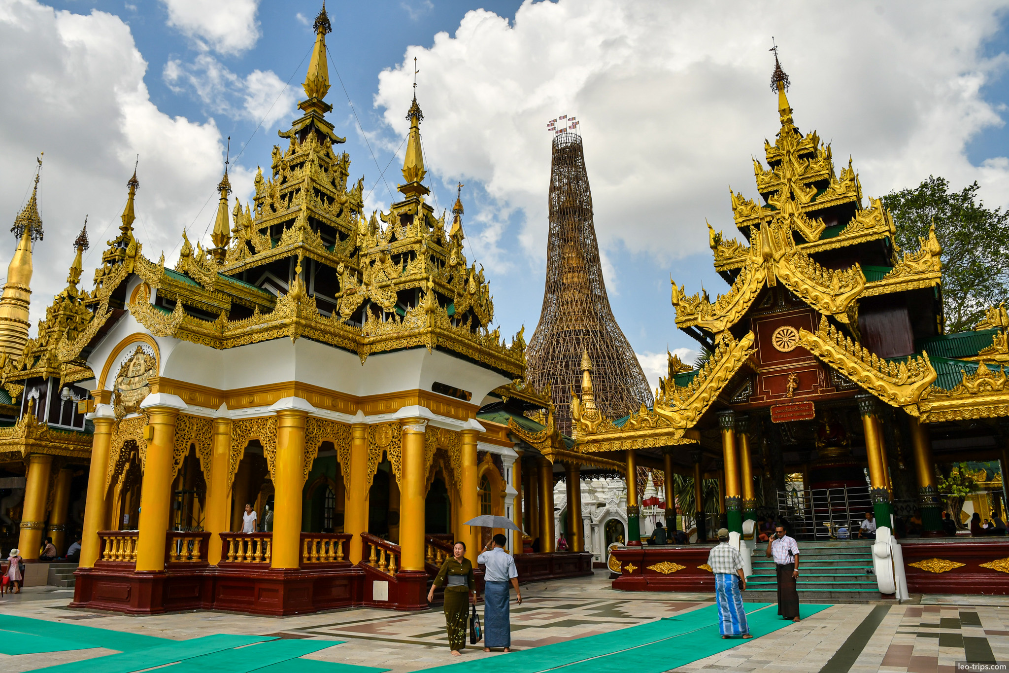 yangon shwedagon pagoda golden pavilions construction scaffold yangon